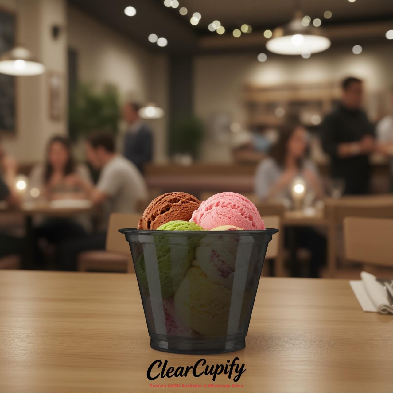 Charcoal Clear Plastic Ice Cream Cups Wholesale with Custom Logo