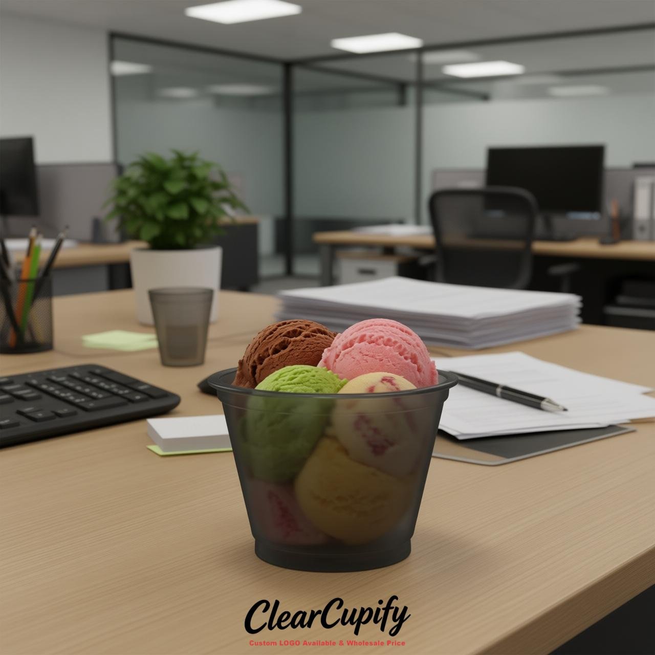 Charcoal Clear Plastic Ice Cream Cups Wholesale with Custom Logo