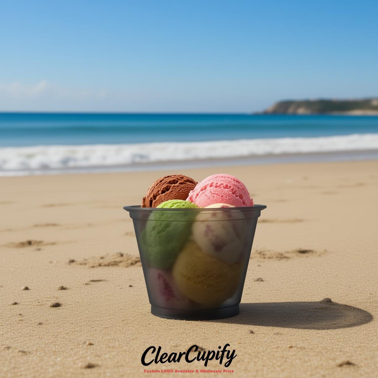 Charcoal Clear Plastic Ice Cream Cups Wholesale with Custom Logo