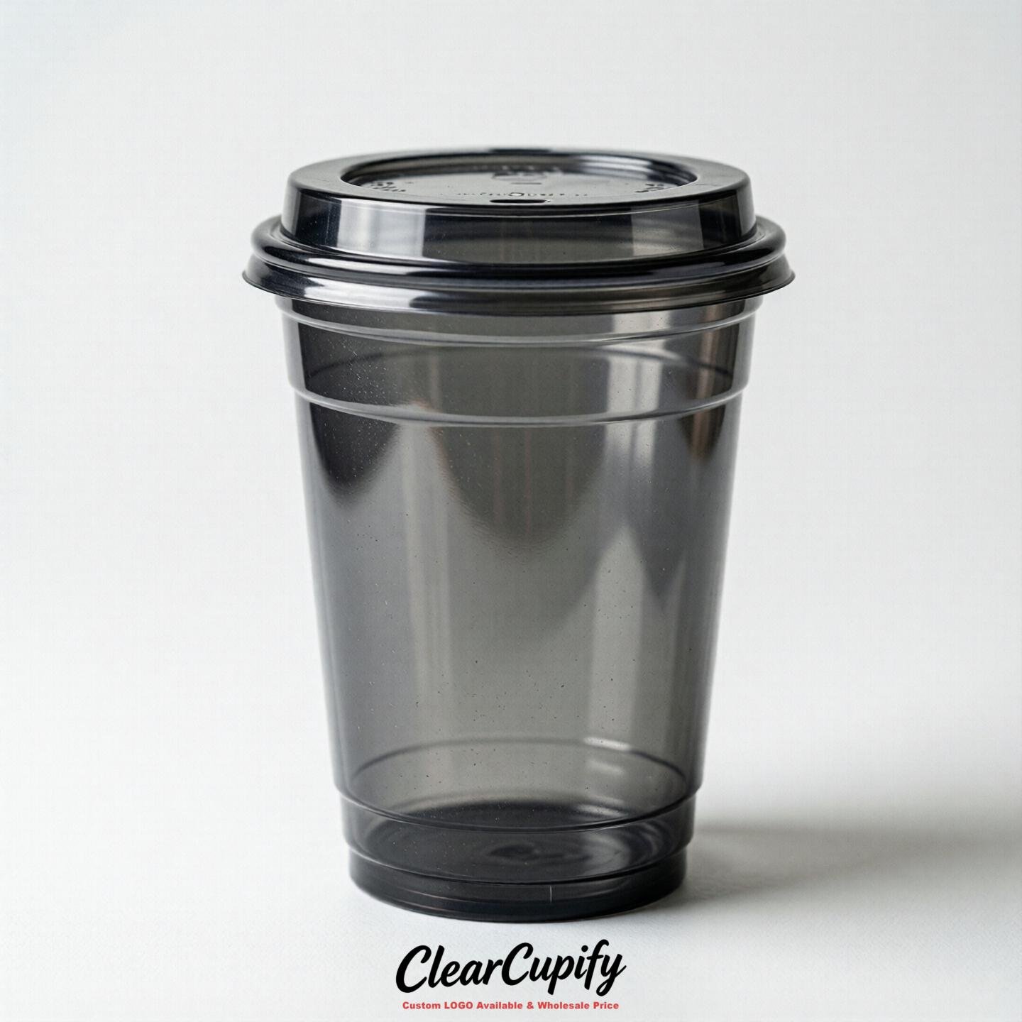 Blank Translucent Charcoal Clear Plastic Cups with Lids - Choice of PET/PP/PLA