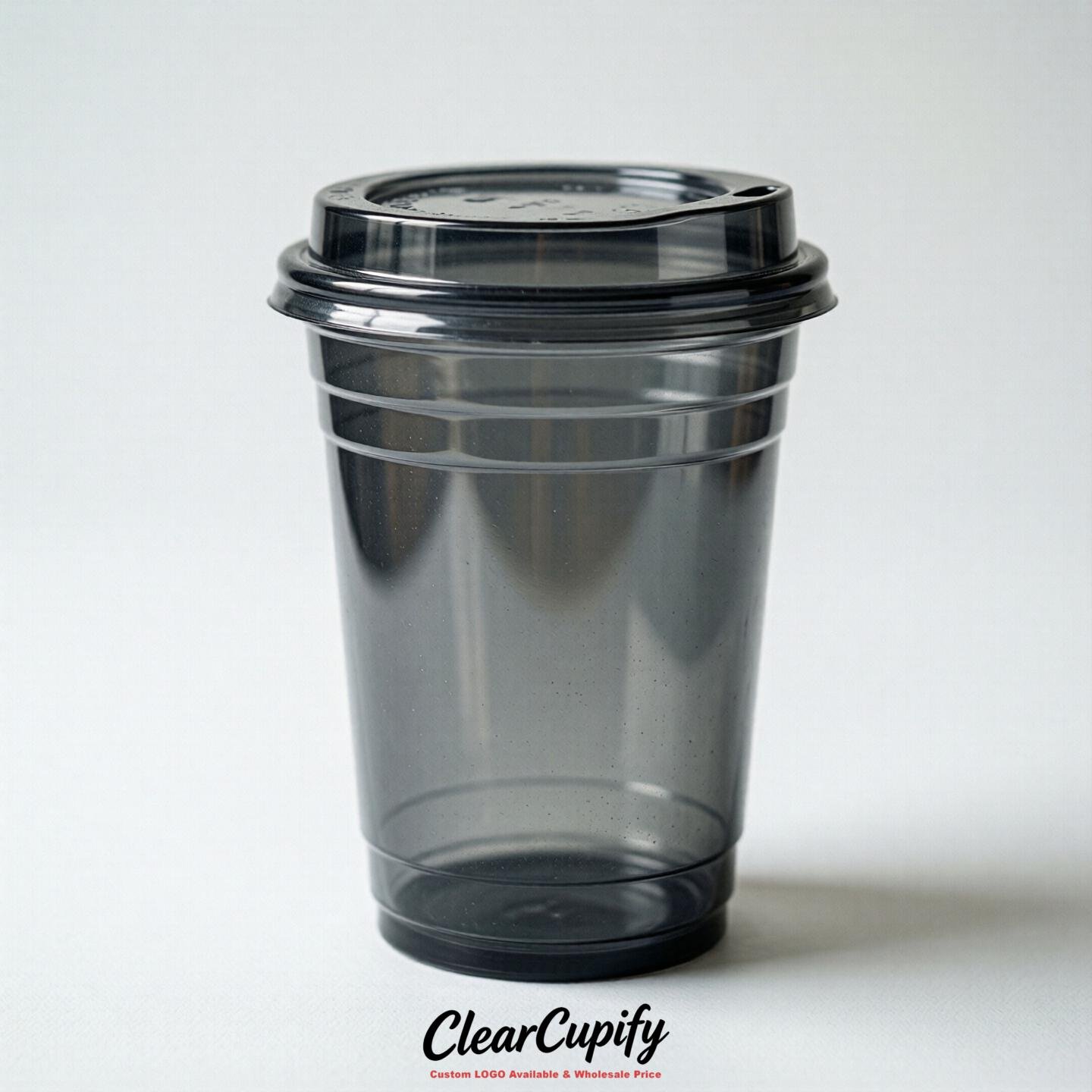 Blank Translucent Charcoal Clear Plastic Cups with Lids - Choice of PET/PP/PLA