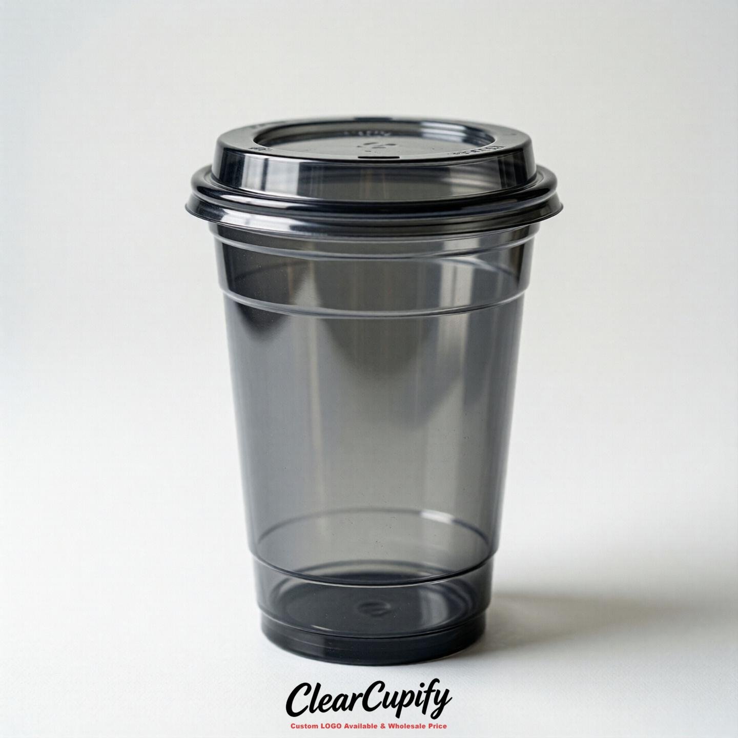 Blank Translucent Charcoal Clear Plastic Cups with Lids - Choice of PET/PP/PLA