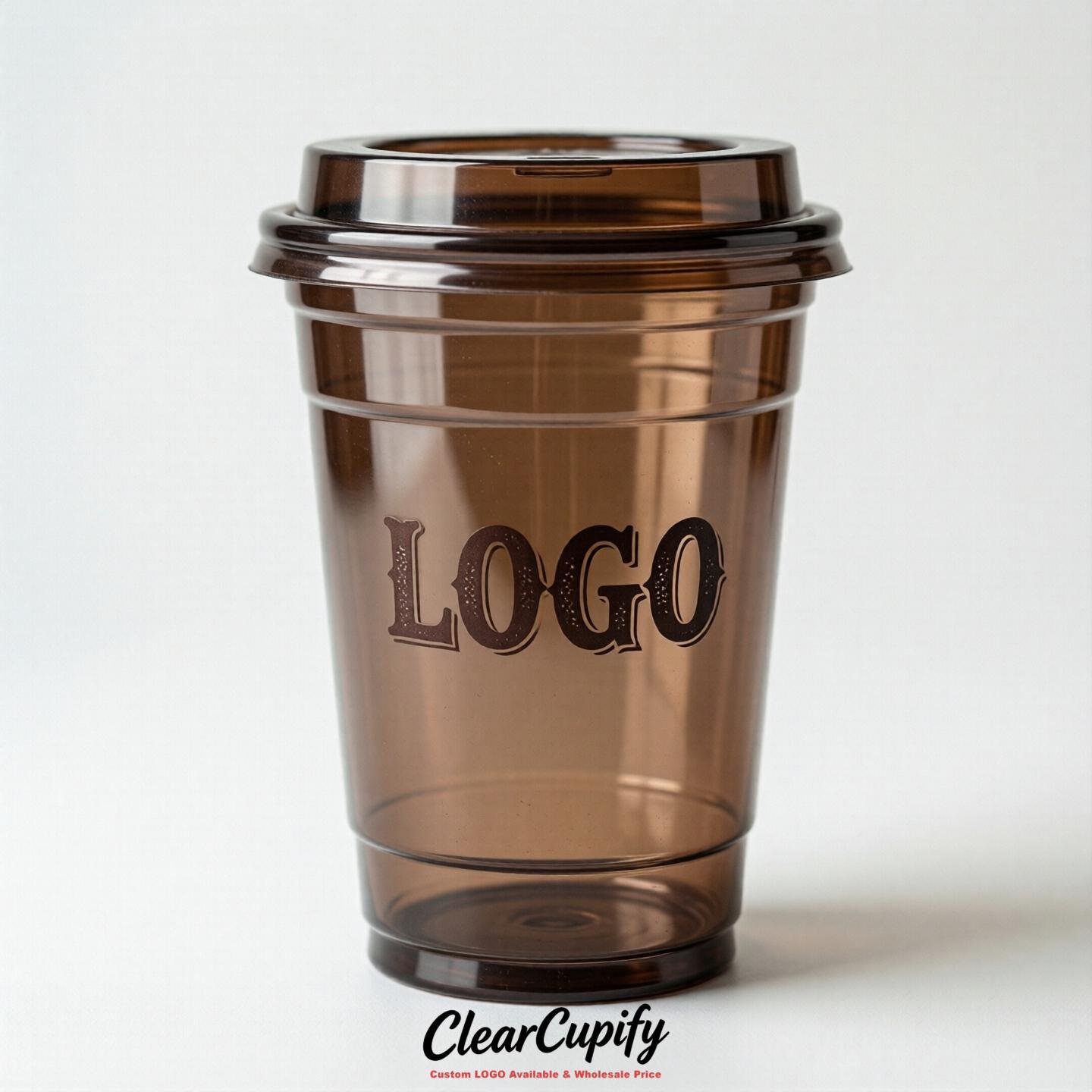 Chocolate Clear Plastic Cups with Custom Logo 12oz / 16oz / 20oz / 24oz / 32oz