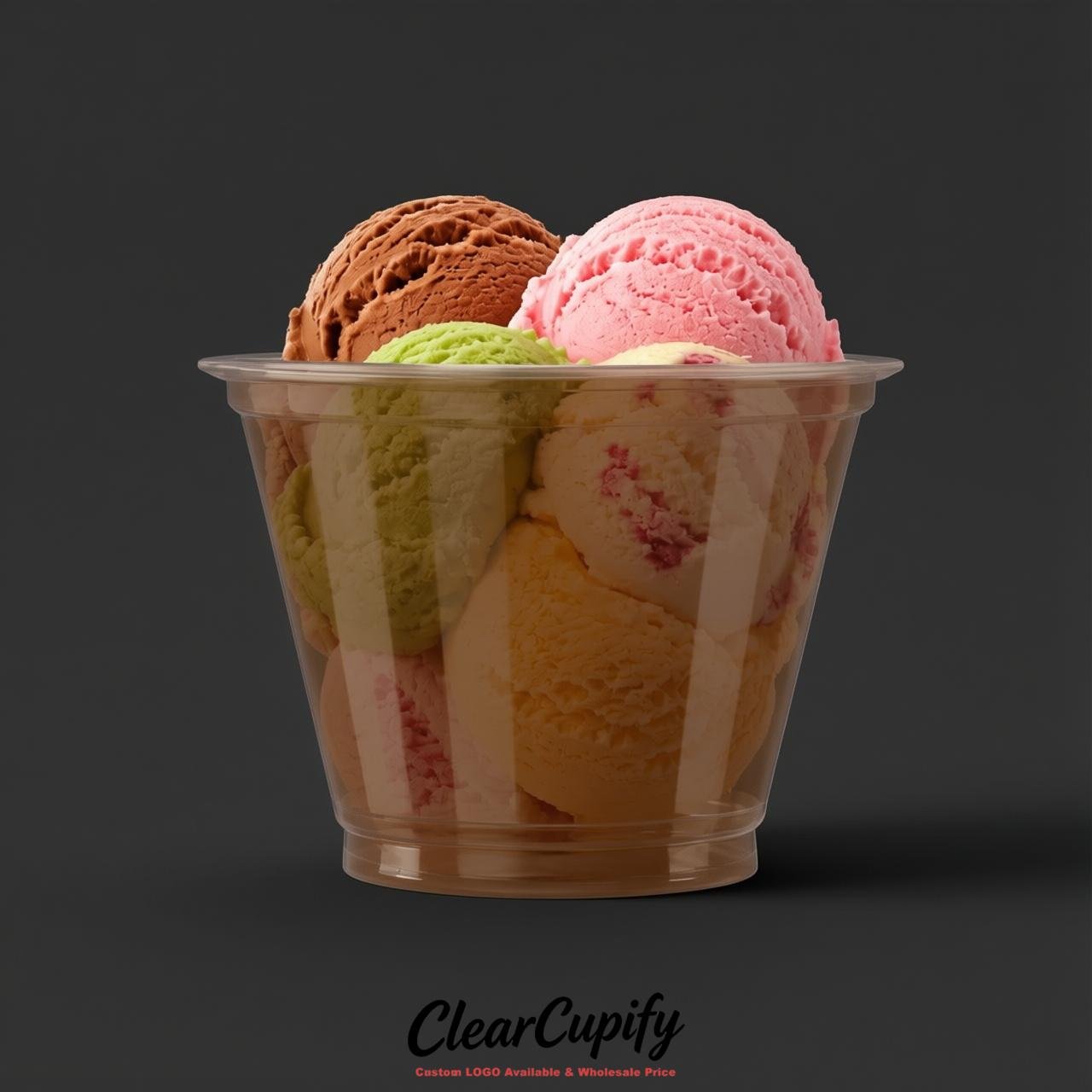 Coffee Clear Plastic Ice Cream Cups Wholesale with Custom Logo