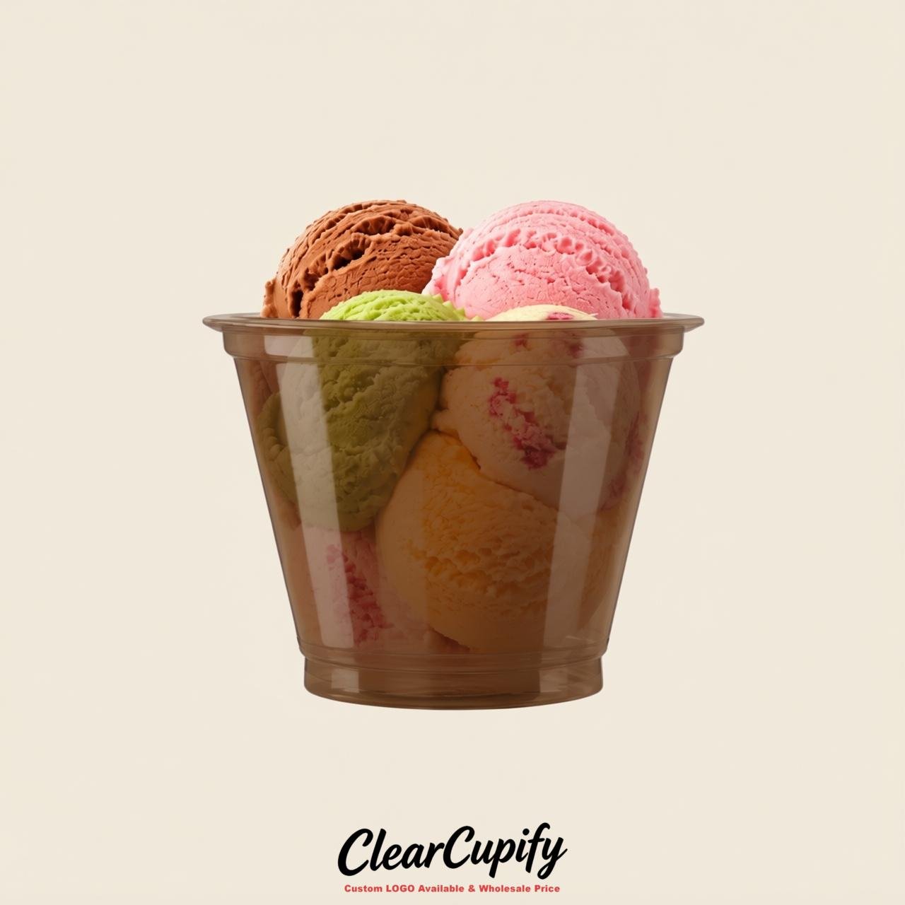 Coffee Clear Plastic Ice Cream Cups Wholesale with Custom Logo