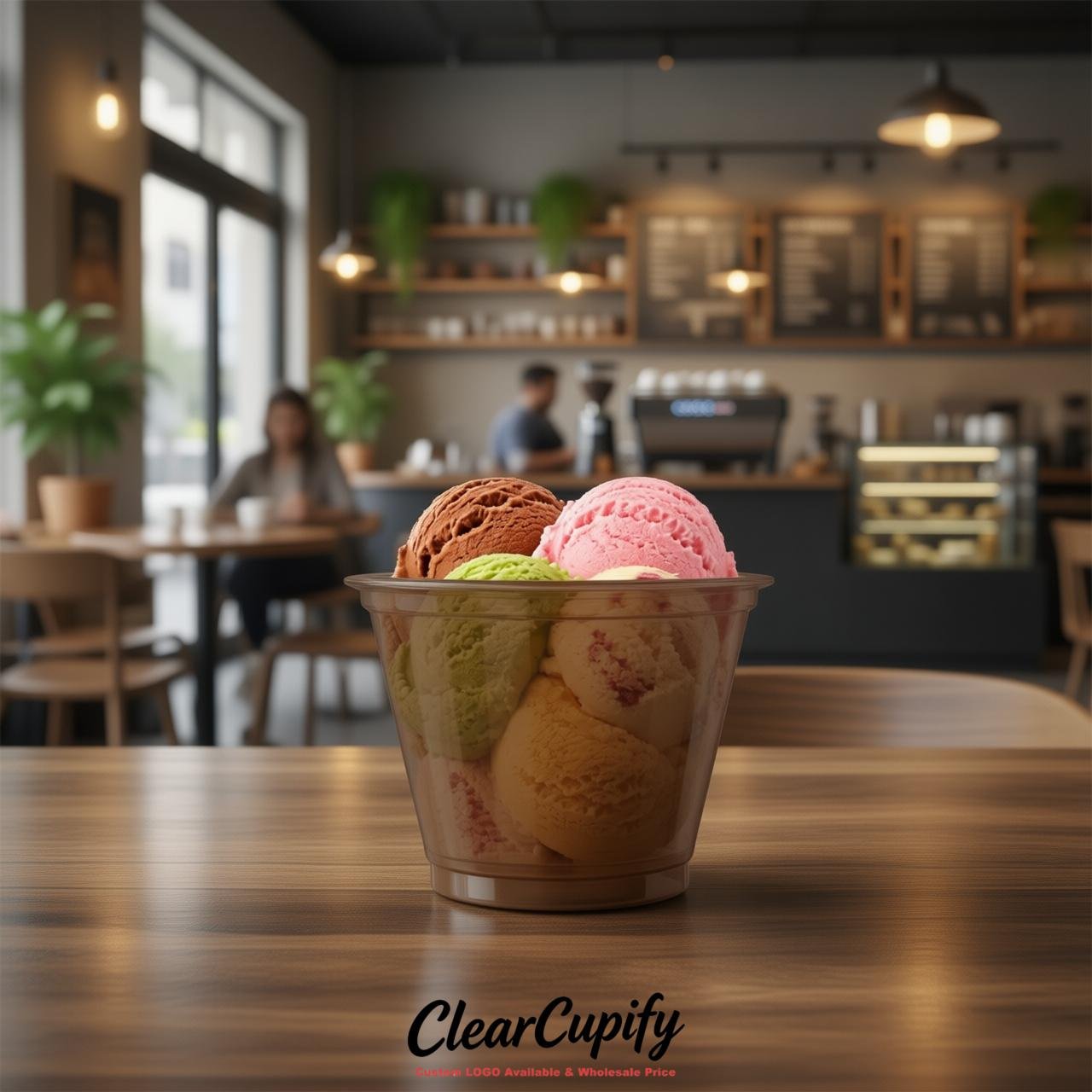 Coffee Clear Plastic Ice Cream Cups Wholesale with Custom Logo
