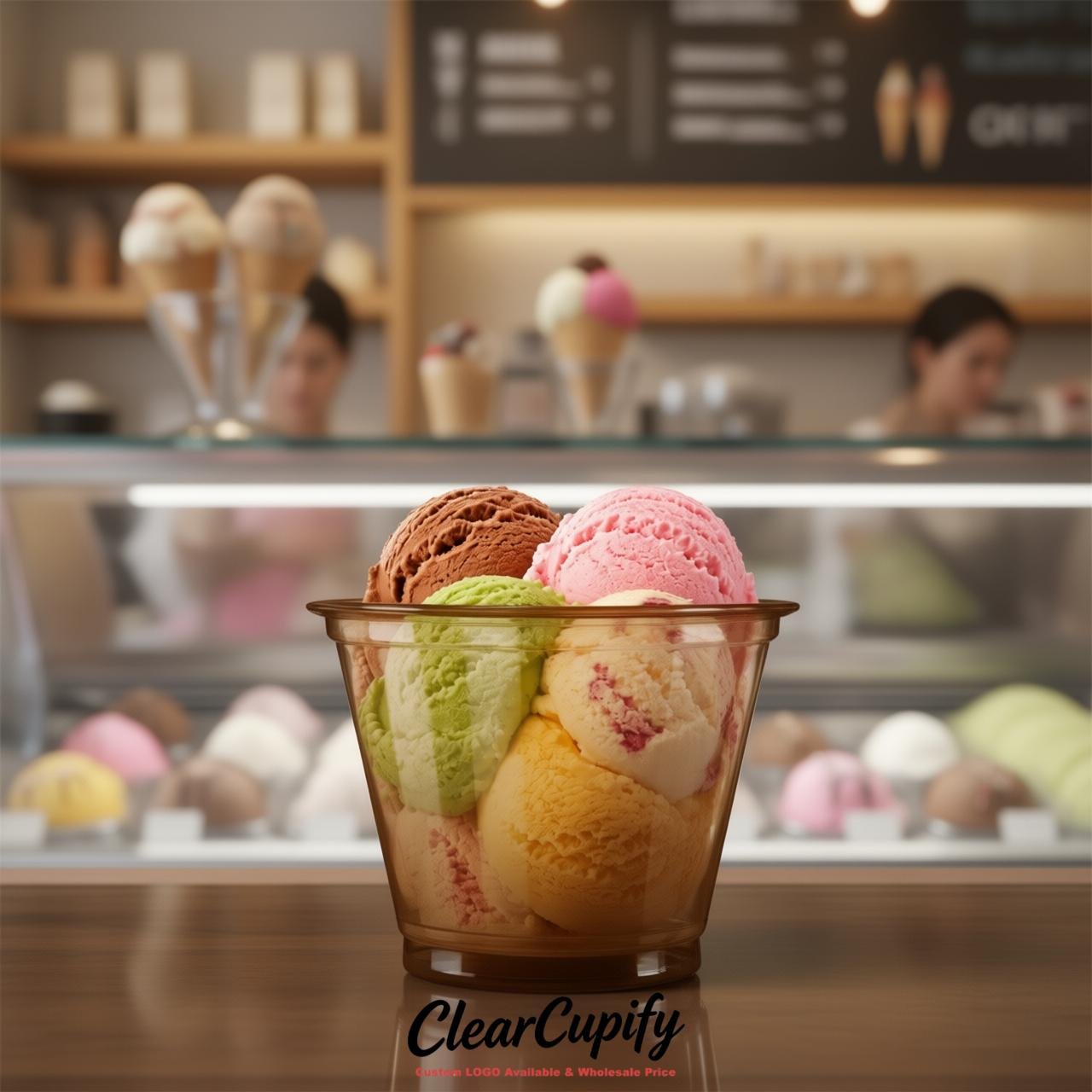 Coffee Clear Plastic Ice Cream Cups Wholesale with Custom Logo