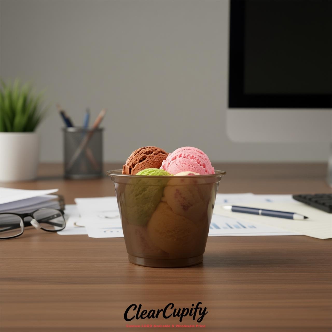 Coffee Clear Plastic Ice Cream Cups Wholesale with Custom Logo