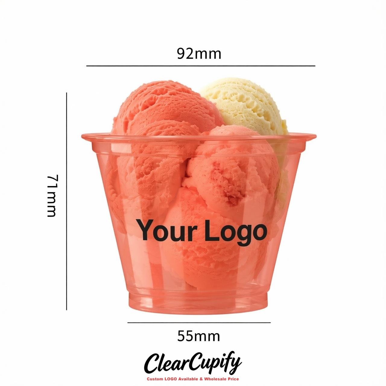 Coral Clear Plastic Ice Cream Cups Wholesale with Custom Logo