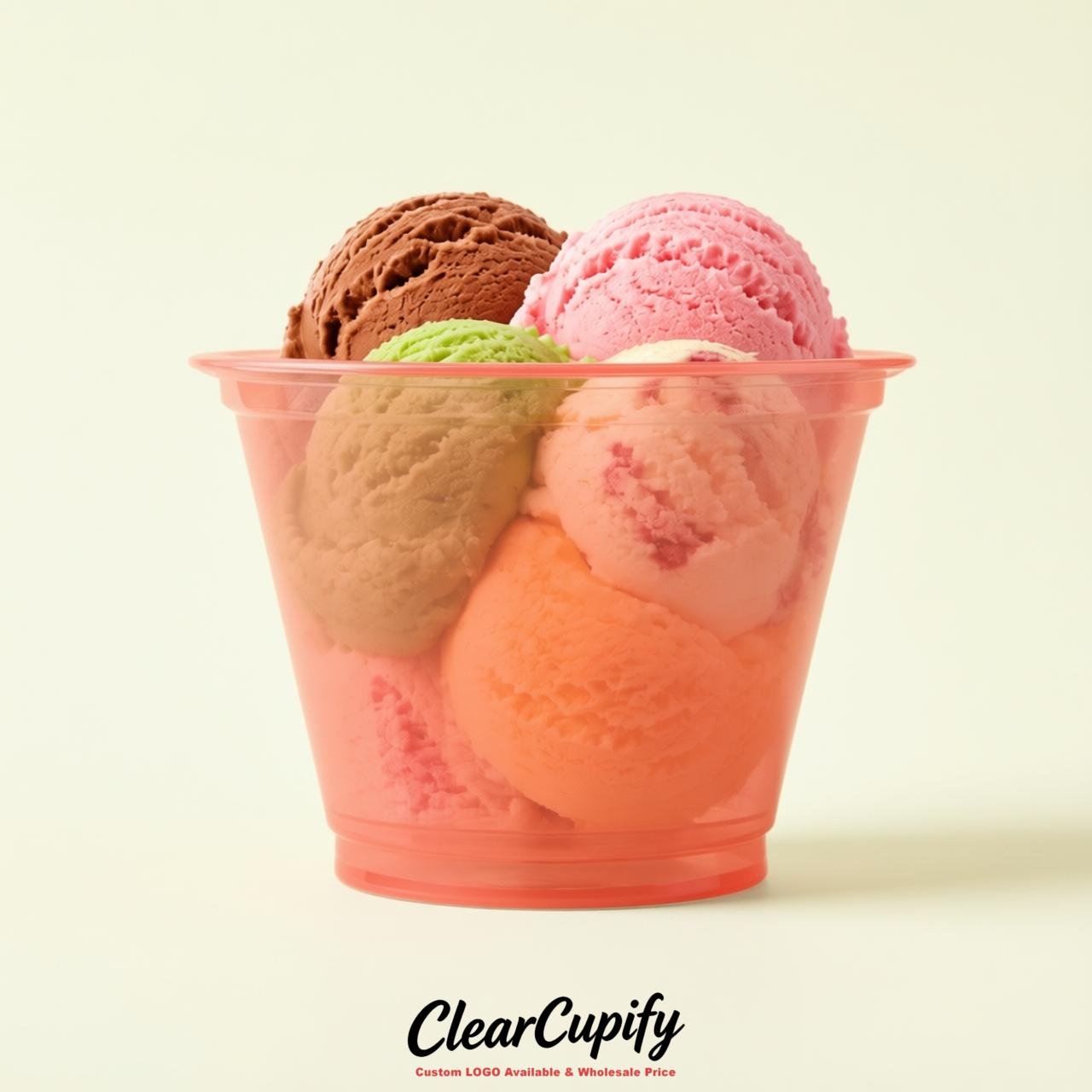 Coral Clear Plastic Ice Cream Cups Wholesale with Custom Logo