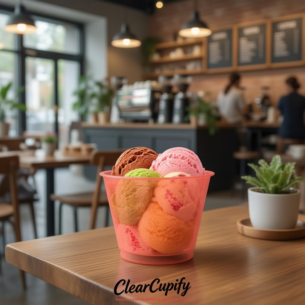 Coral Clear Plastic Ice Cream Cups Wholesale with Custom Logo