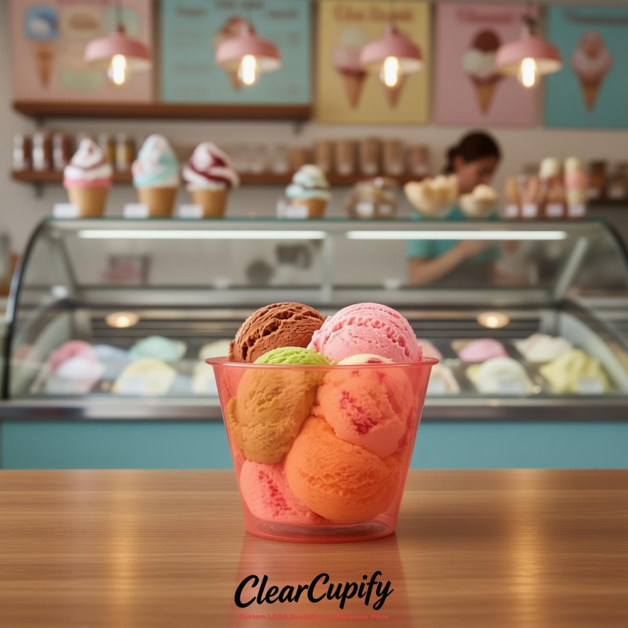 Coral Clear Plastic Ice Cream Cups Wholesale with Custom Logo
