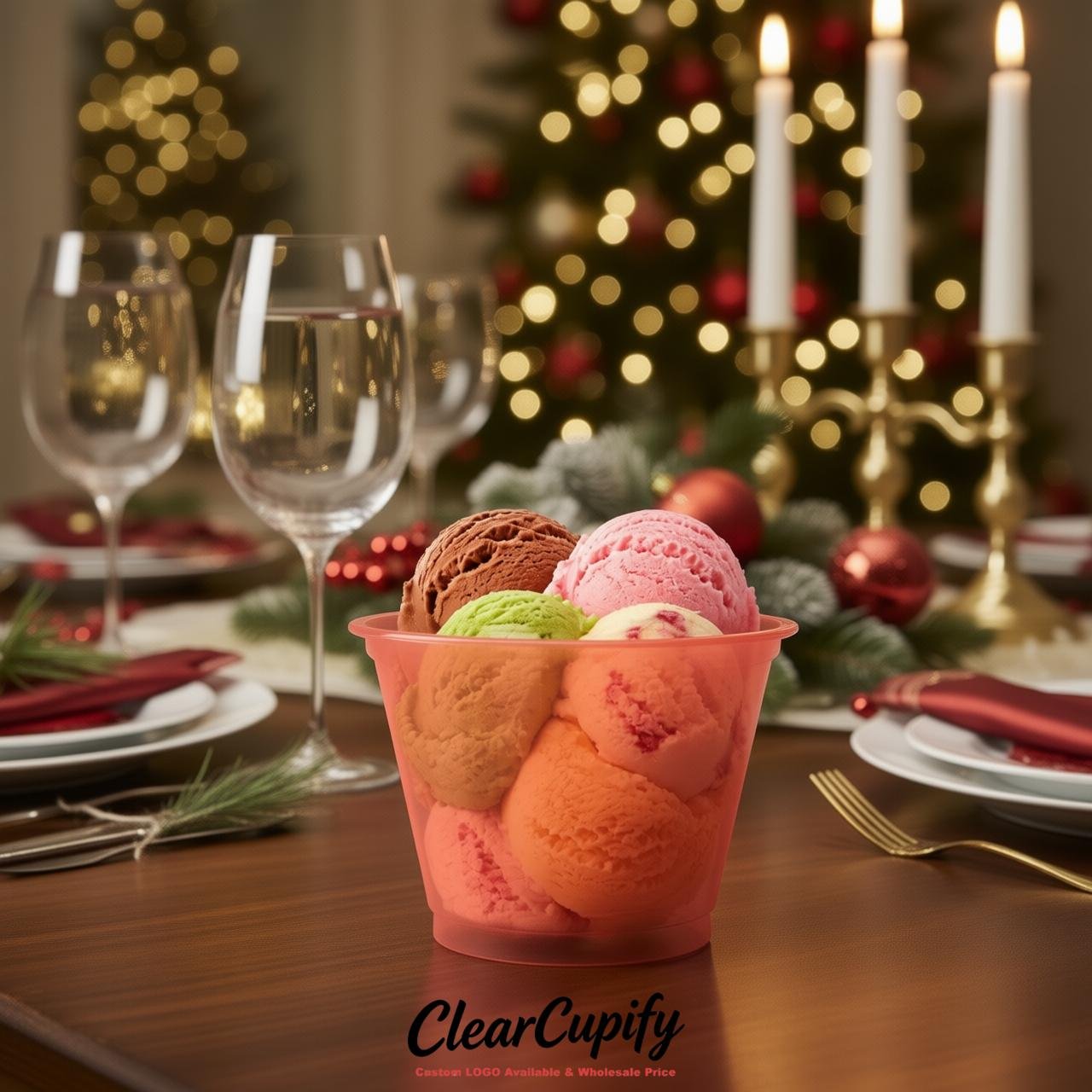 Coral Clear Plastic Ice Cream Cups Wholesale with Custom Logo