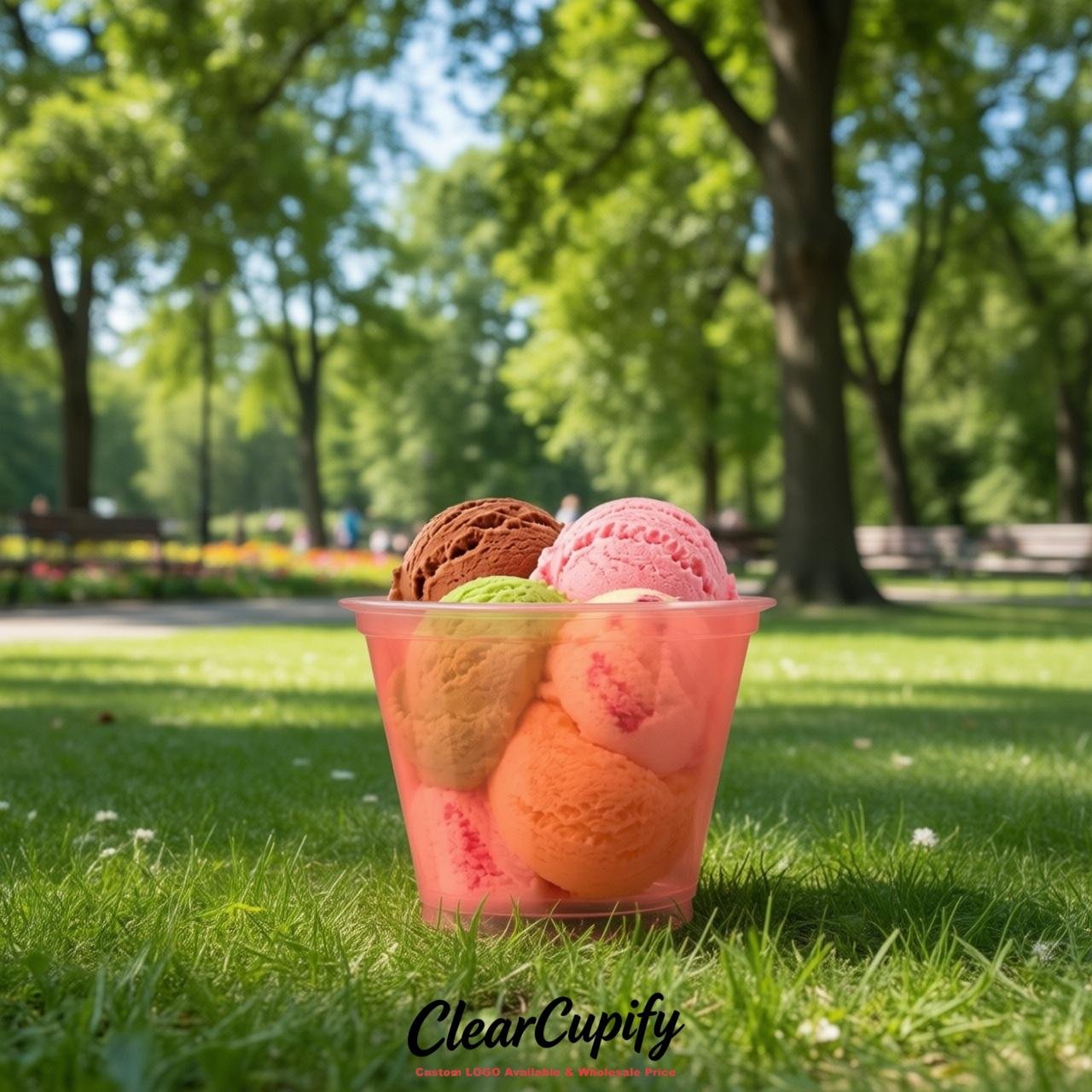 Coral Clear Plastic Ice Cream Cups Wholesale with Custom Logo