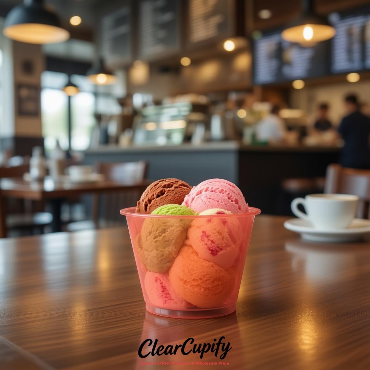 Coral Clear Plastic Ice Cream Cups Wholesale with Custom Logo