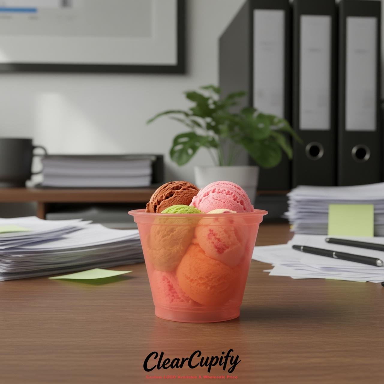 Coral Clear Plastic Ice Cream Cups Wholesale with Custom Logo