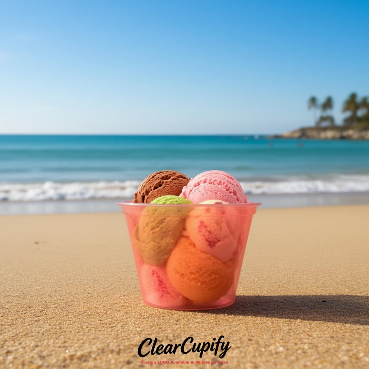 Coral Clear Plastic Ice Cream Cups Wholesale with Custom Logo Coral Clear Plastic Ice Cream Cups Wholesale with Custom Logo
