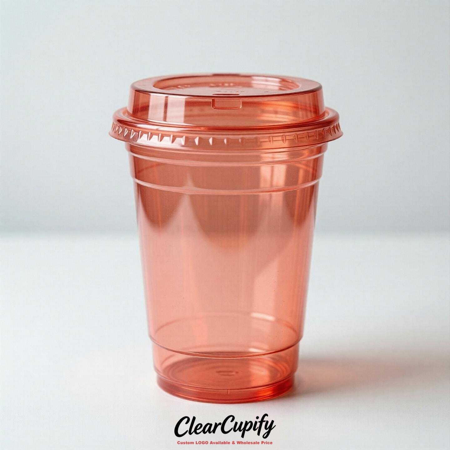Blank Translucent Coral Clear Plastic Cups with Lids - Choice of PET/PP/PLA Blank Translucent Coral Clear Plastic Cups with Lids - Choice of PET/PP/PLA