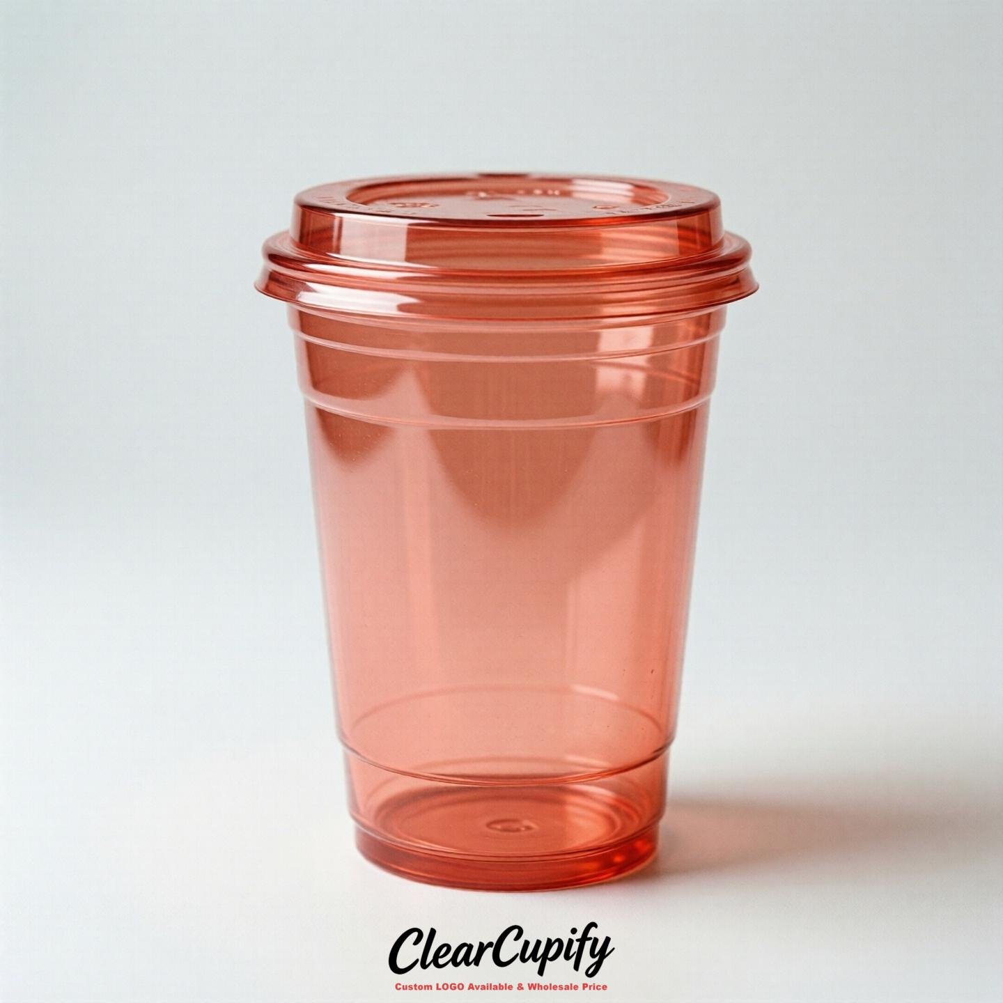 Blank Translucent Coral Clear Plastic Cups with Lids - Choice of PET/PP/PLA