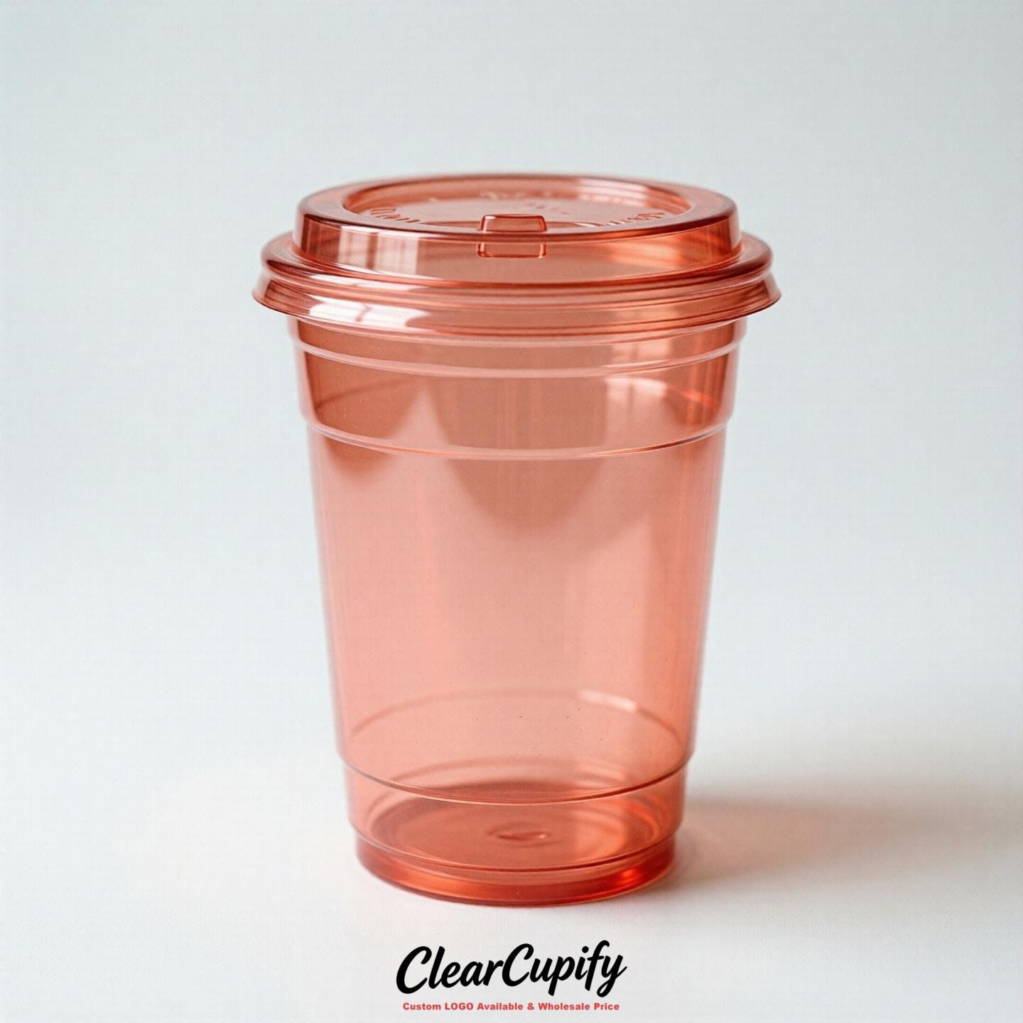 Blank Translucent Coral Clear Plastic Cups with Lids - Choice of PET/PP/PLA