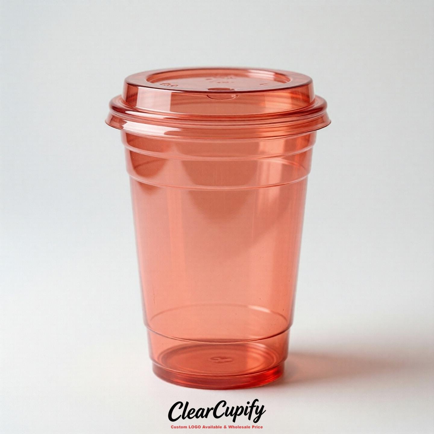Blank Translucent Coral Clear Plastic Cups with Lids - Choice of PET/PP/PLA