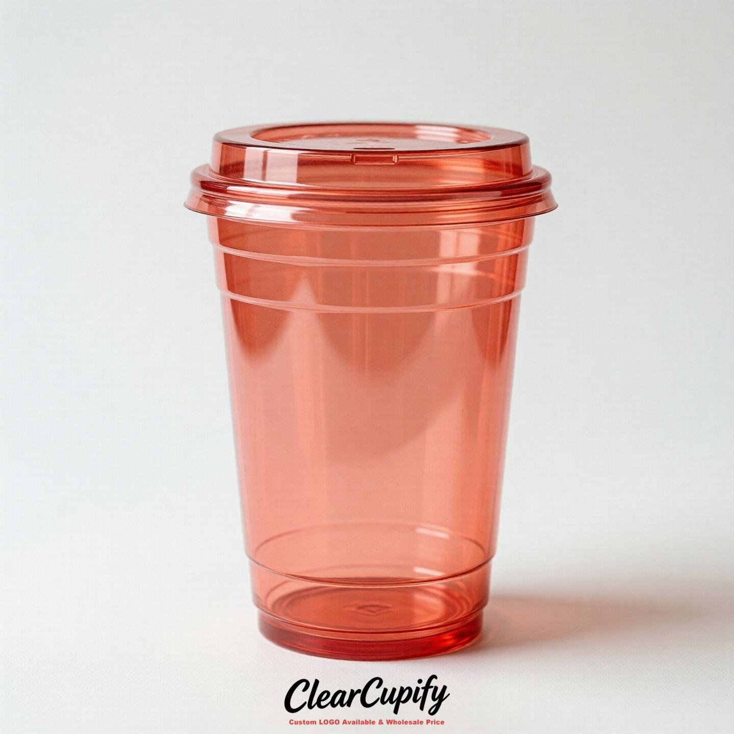 Blank Translucent Coral Clear Plastic Cups with Lids - Choice of PET/PP/PLA