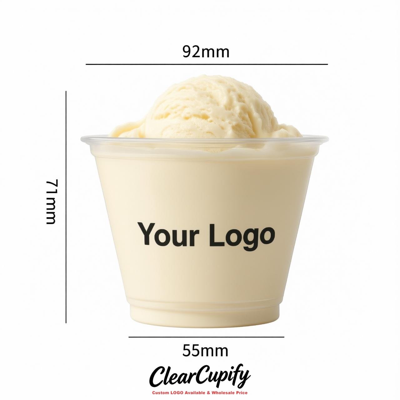 Cream Clear Plastic Ice Cream Cups Wholesale with Custom Logo