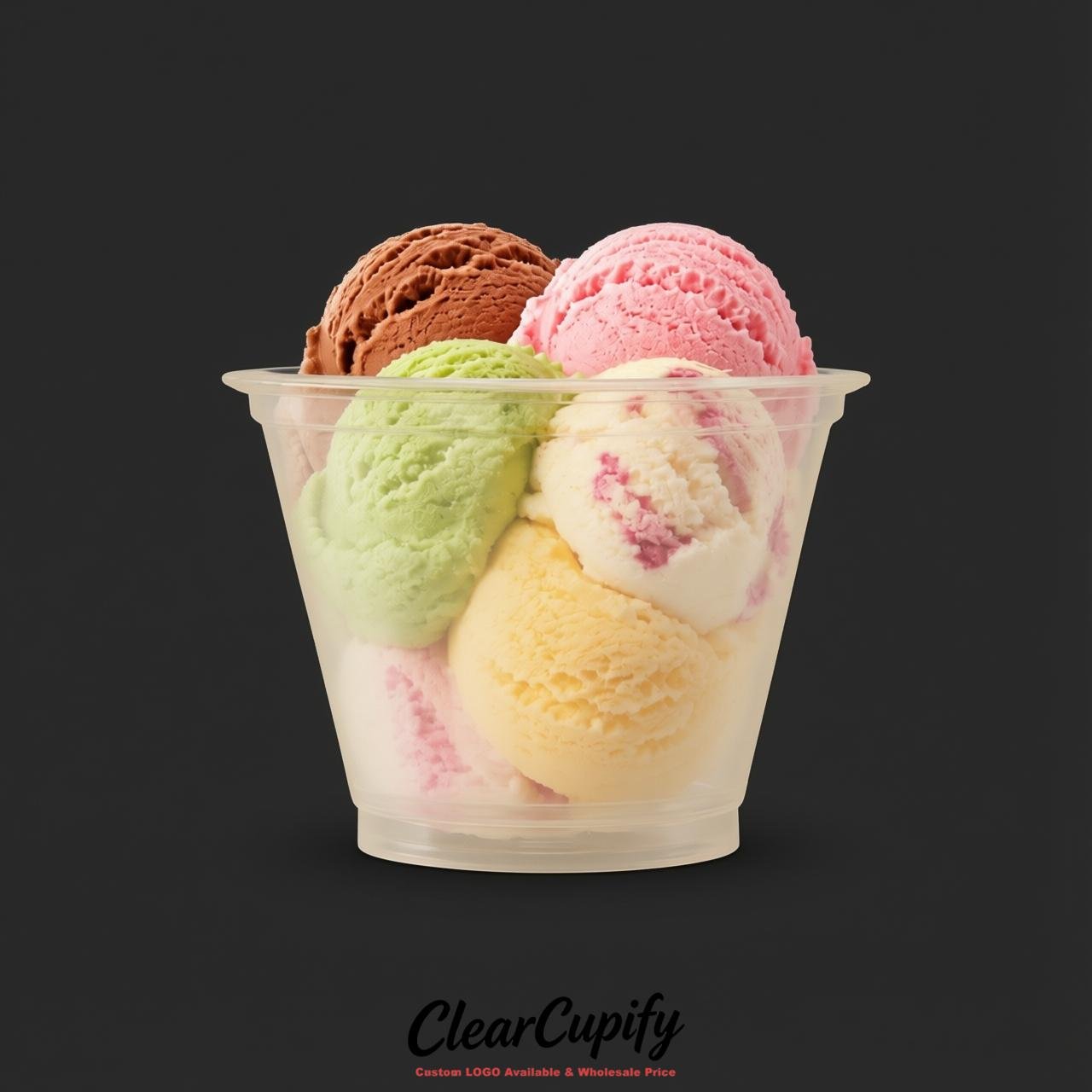 Cream Clear Plastic Ice Cream Cups Wholesale with Custom Logo