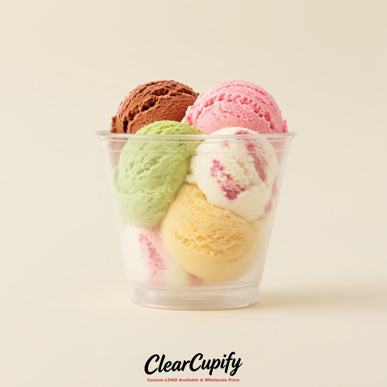 Cream Clear Plastic Ice Cream Cups Wholesale with Custom Logo