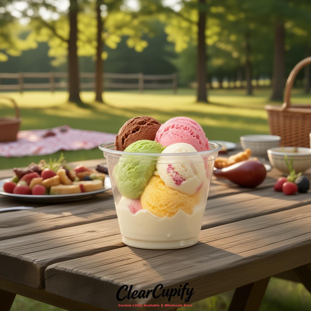 Cream Clear Plastic Ice Cream Cups Wholesale with Custom Logo