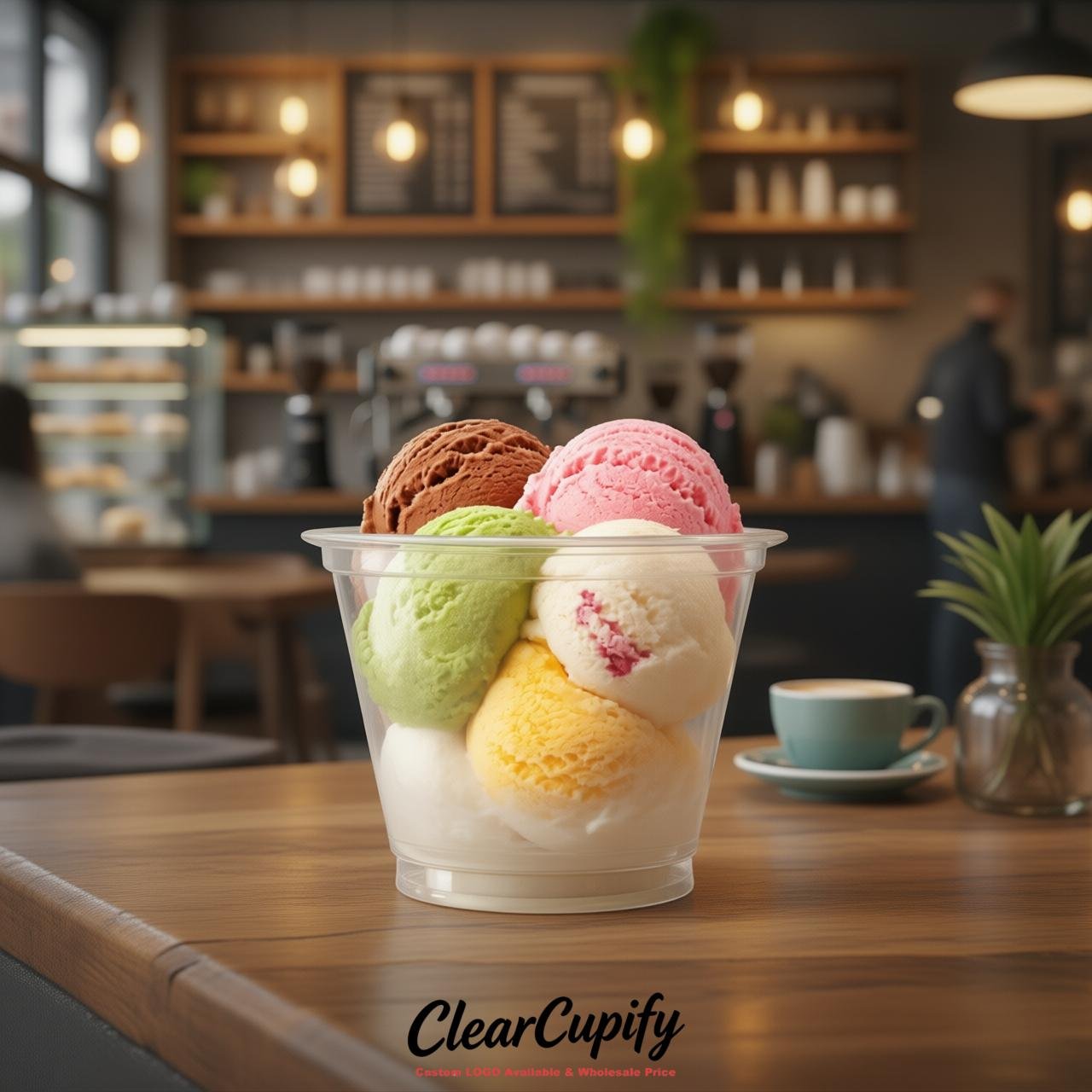 Cream Clear Plastic Ice Cream Cups Wholesale with Custom Logo