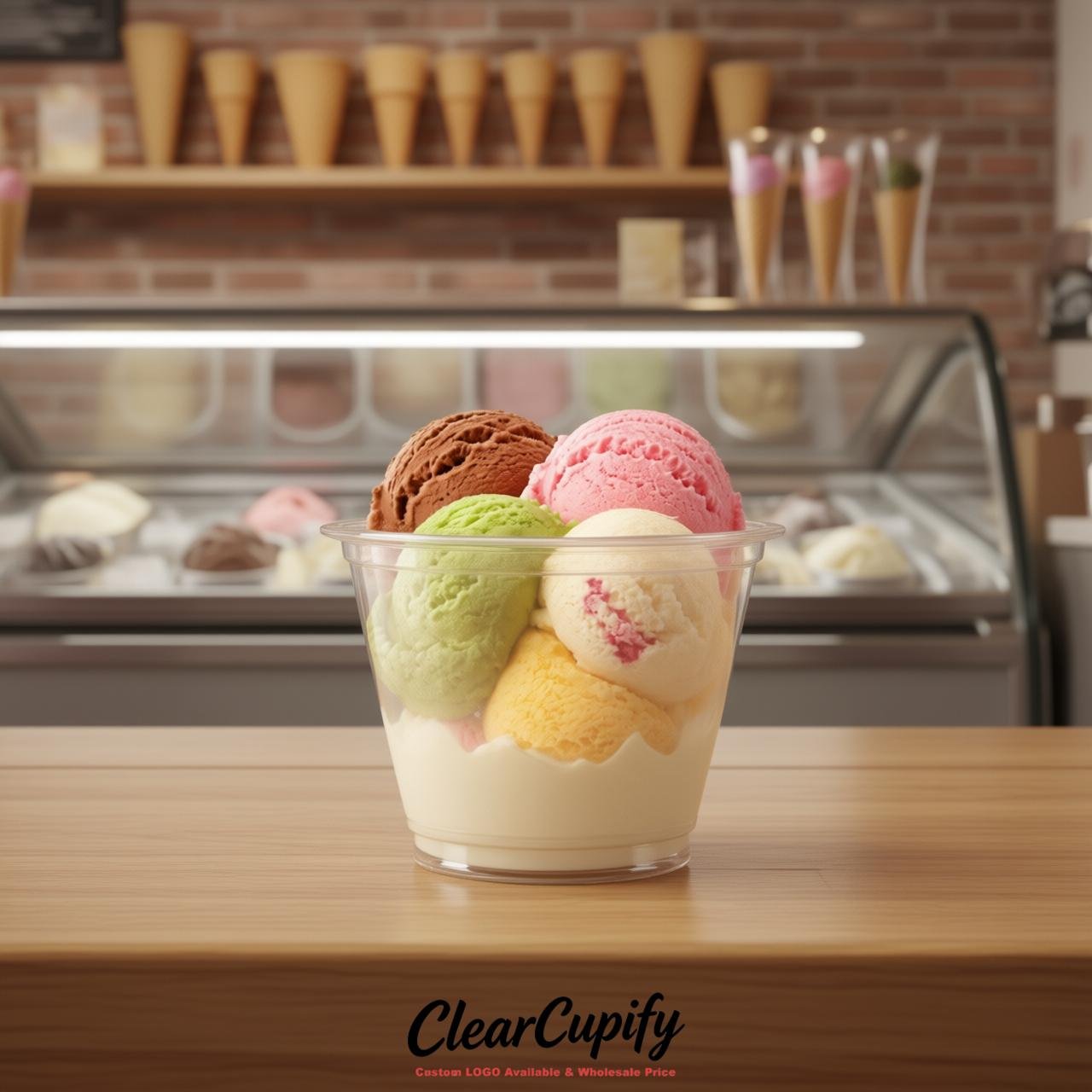 Cream Clear Plastic Ice Cream Cups Wholesale with Custom Logo