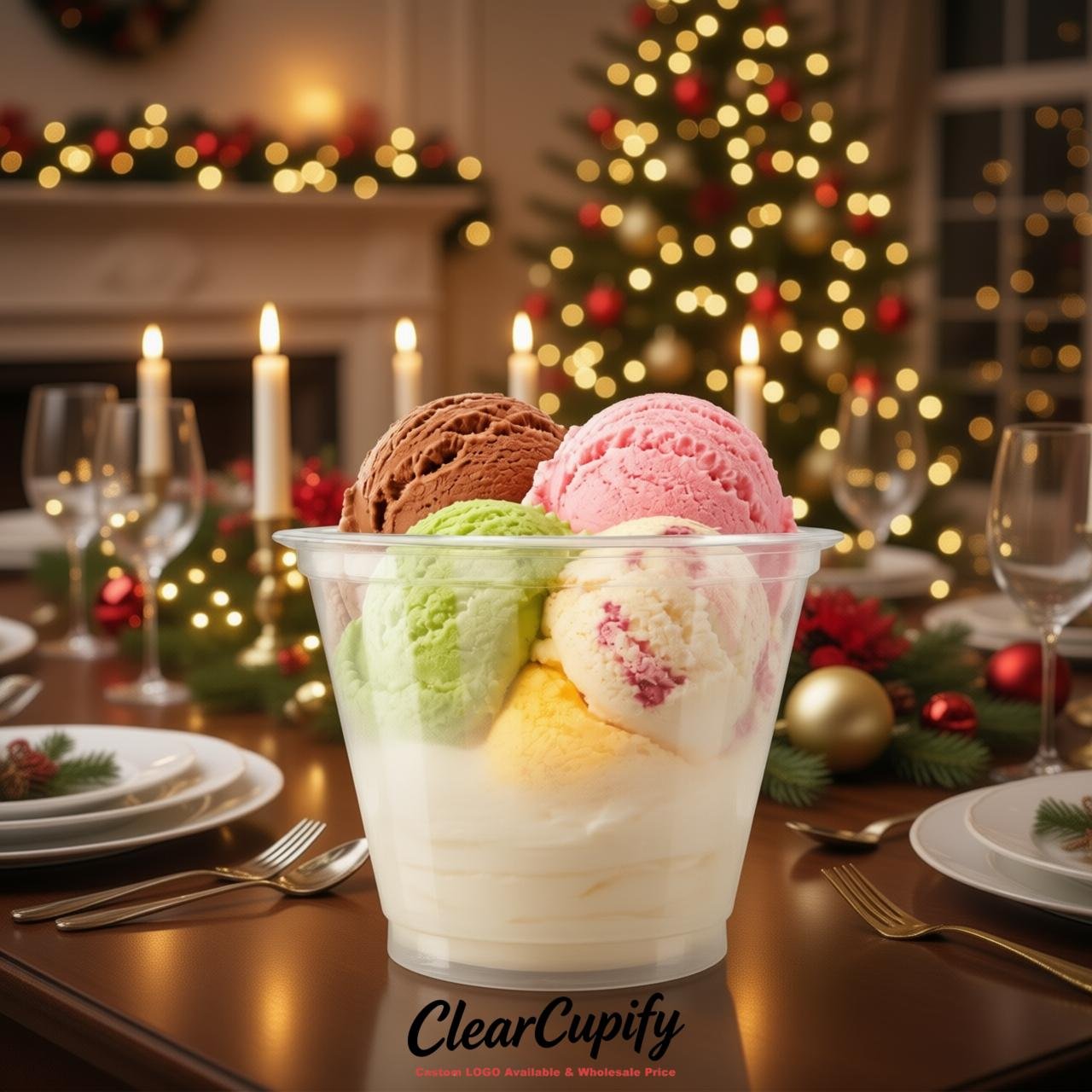 Cream Clear Plastic Ice Cream Cups Wholesale with Custom Logo