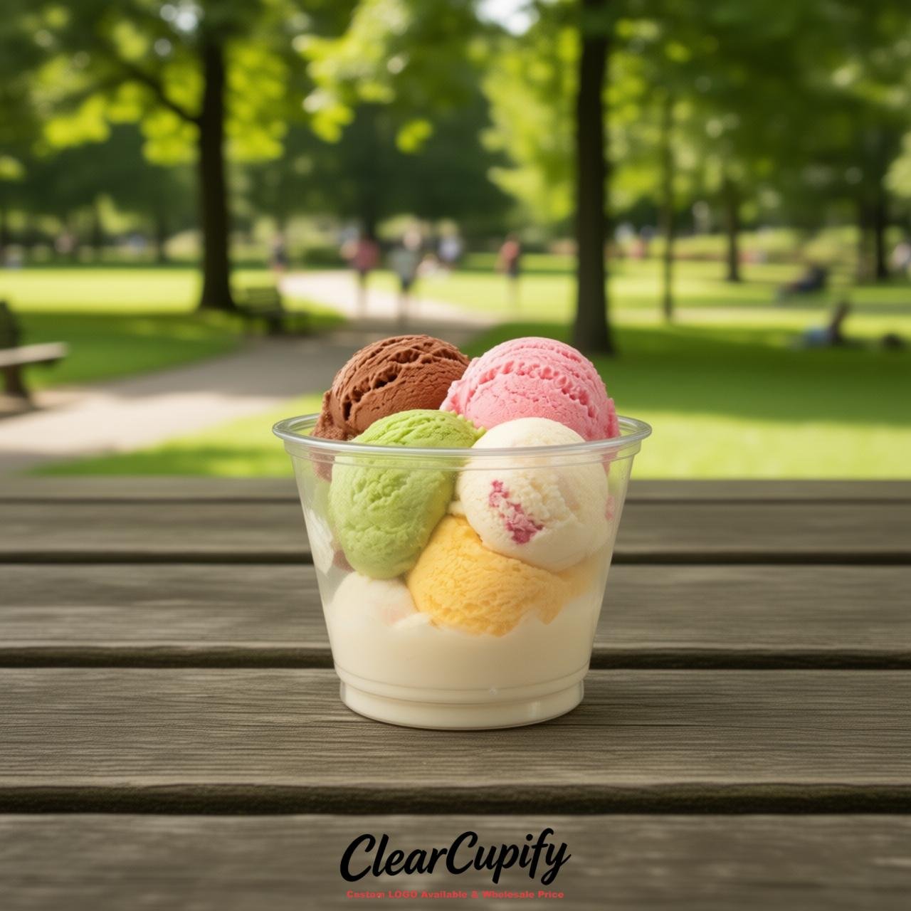 Cream Clear Plastic Ice Cream Cups Wholesale with Custom Logo