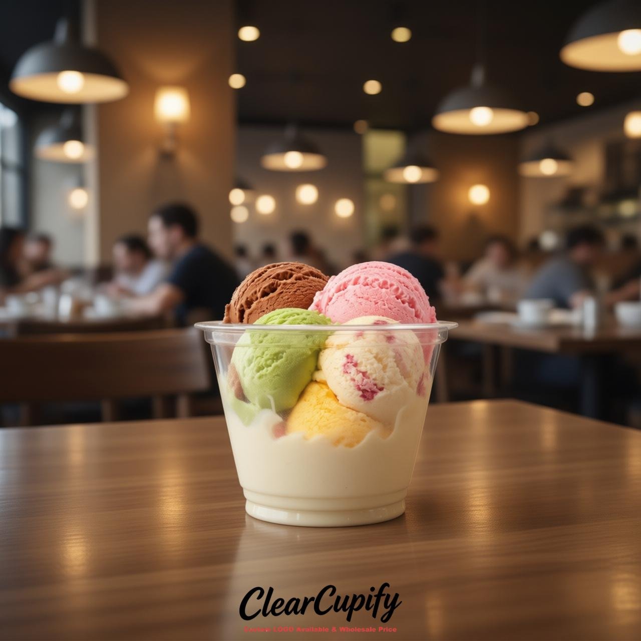 Cream Clear Plastic Ice Cream Cups Wholesale with Custom Logo