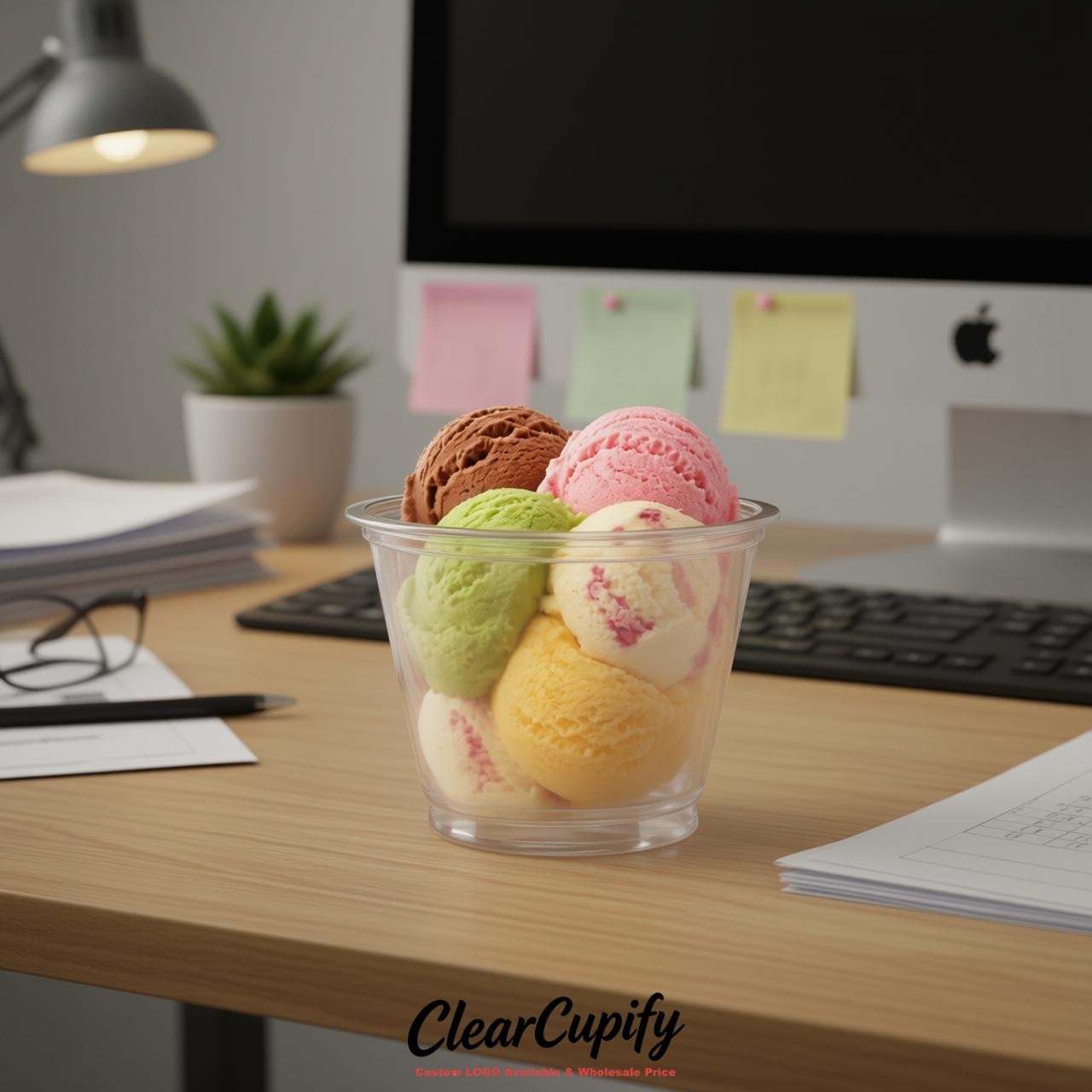 Cream Clear Plastic Ice Cream Cups Wholesale with Custom Logo