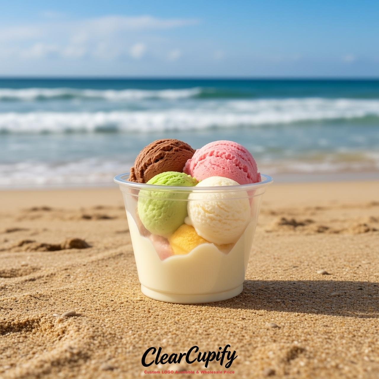 Cream Clear Plastic Ice Cream Cups Wholesale with Custom Logo Cream Clear Plastic Ice Cream Cups Wholesale with Custom Logo