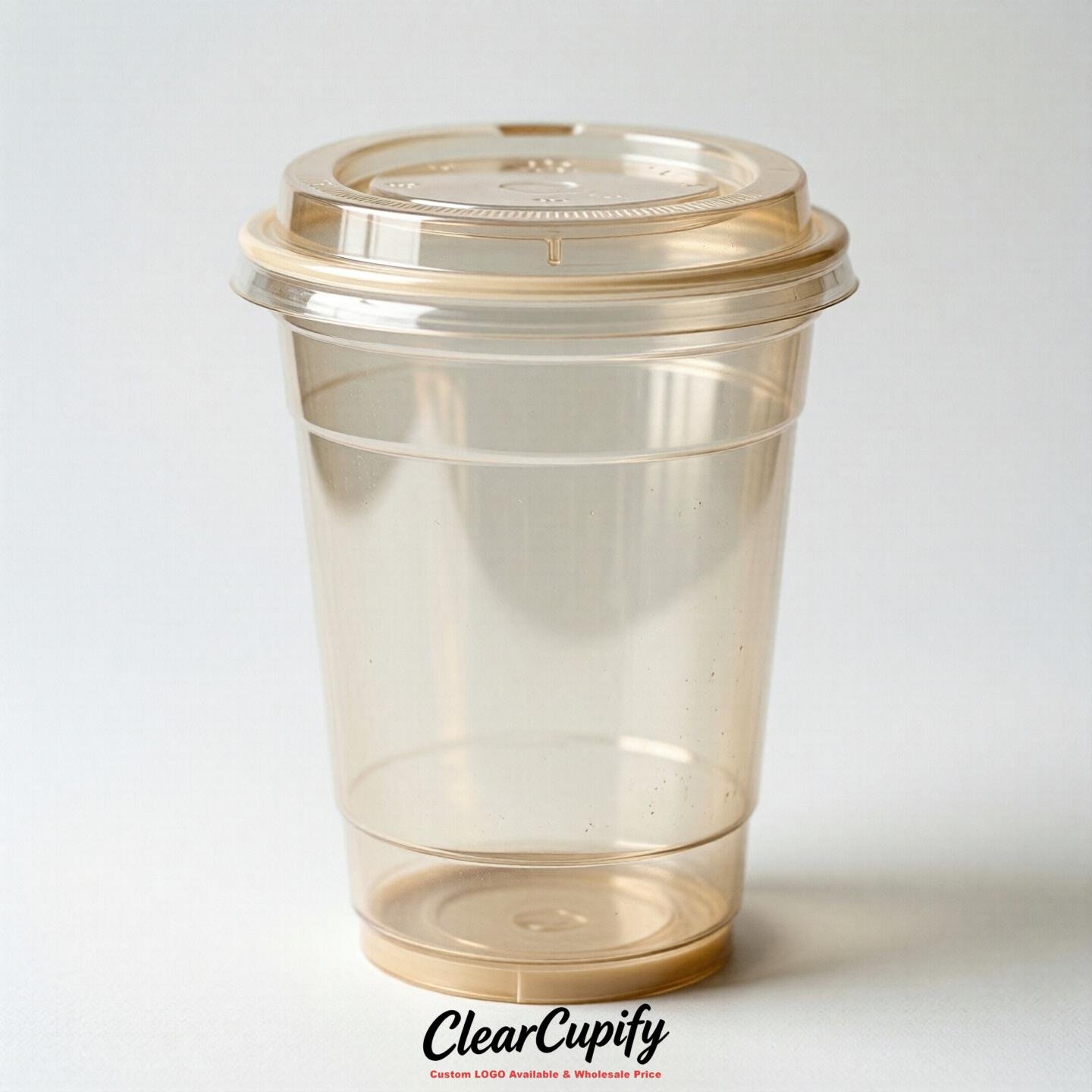 Blank Translucent Cream Clear Plastic Cups with Lids - Choice of PET/PP/PLA