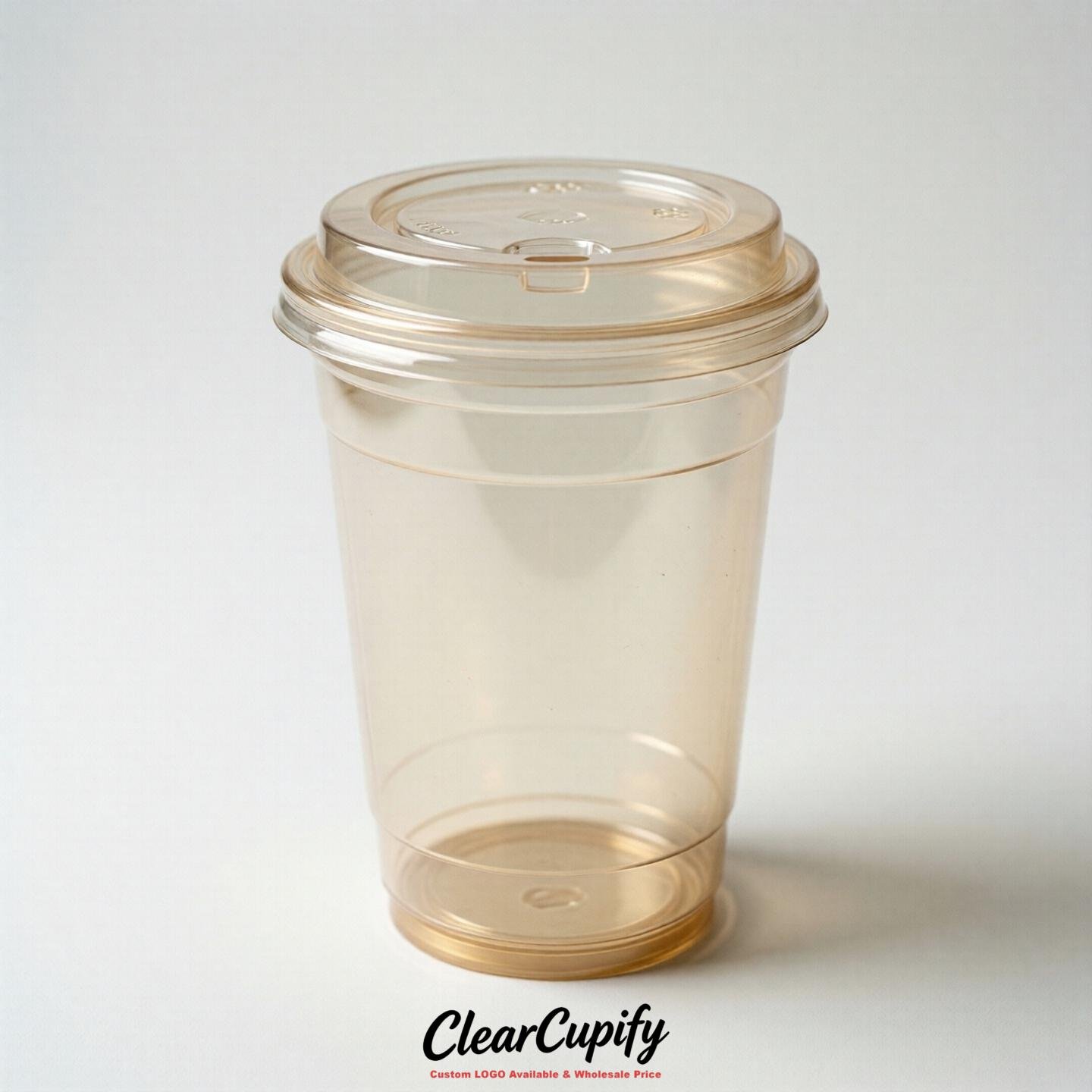 Blank Translucent Cream Clear Plastic Cups with Lids - Choice of PET/PP/PLA