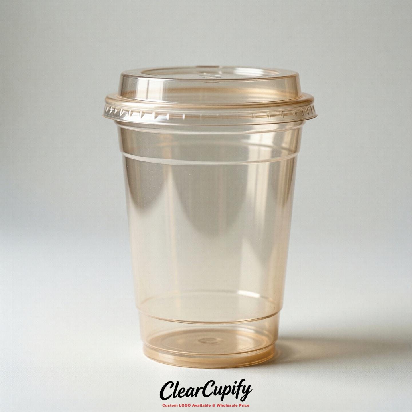 Blank Translucent Cream Clear Plastic Cups with Lids - Choice of PET/PP/PLA