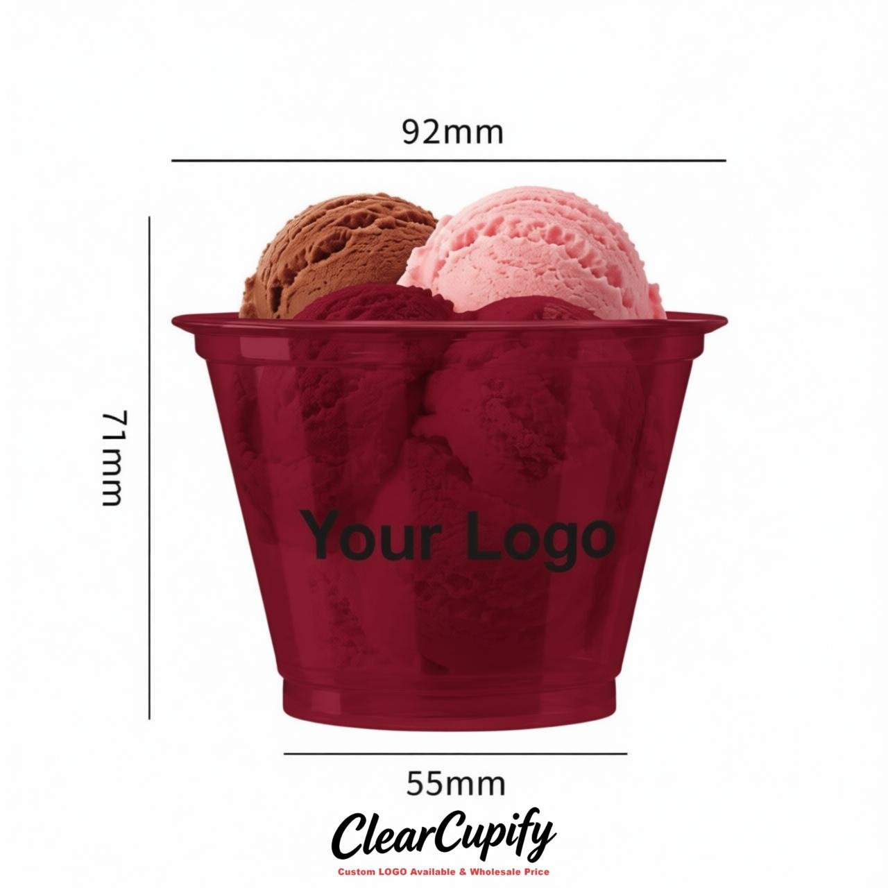 Crimson Clear Plastic Ice Cream Cups Wholesale with Custom Logo