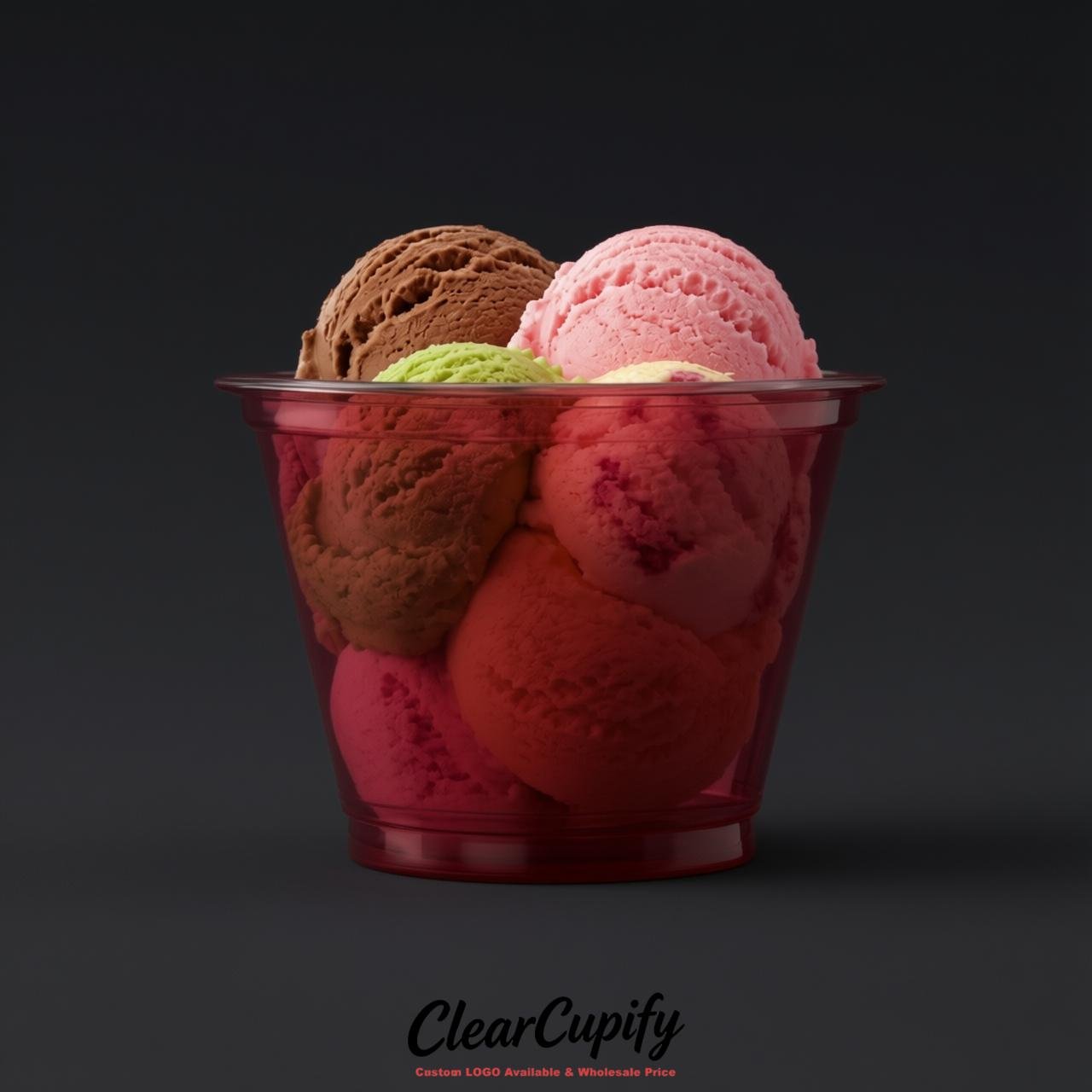 Crimson Clear Plastic Ice Cream Cups Wholesale with Custom Logo