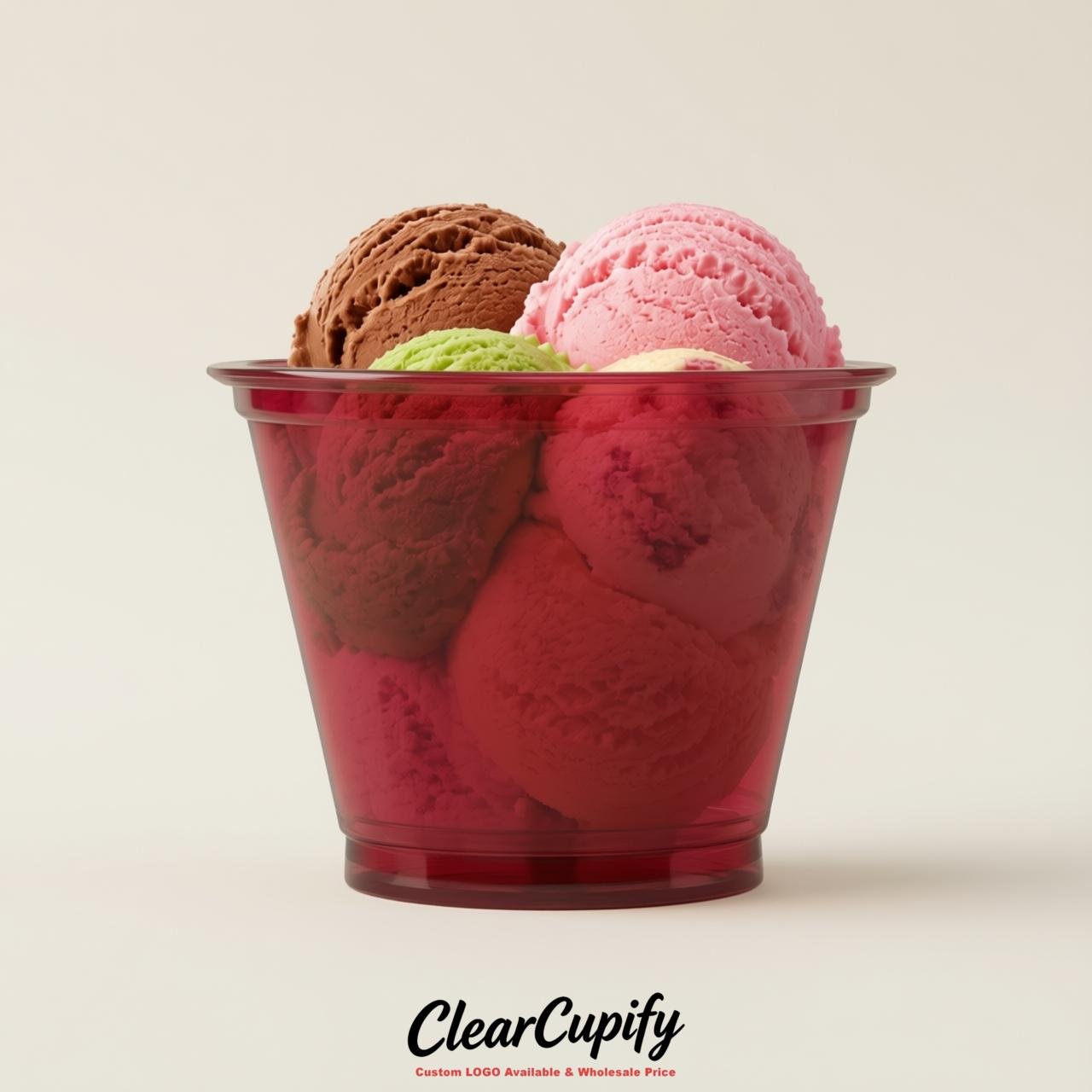 Crimson Clear Plastic Ice Cream Cups Wholesale with Custom Logo