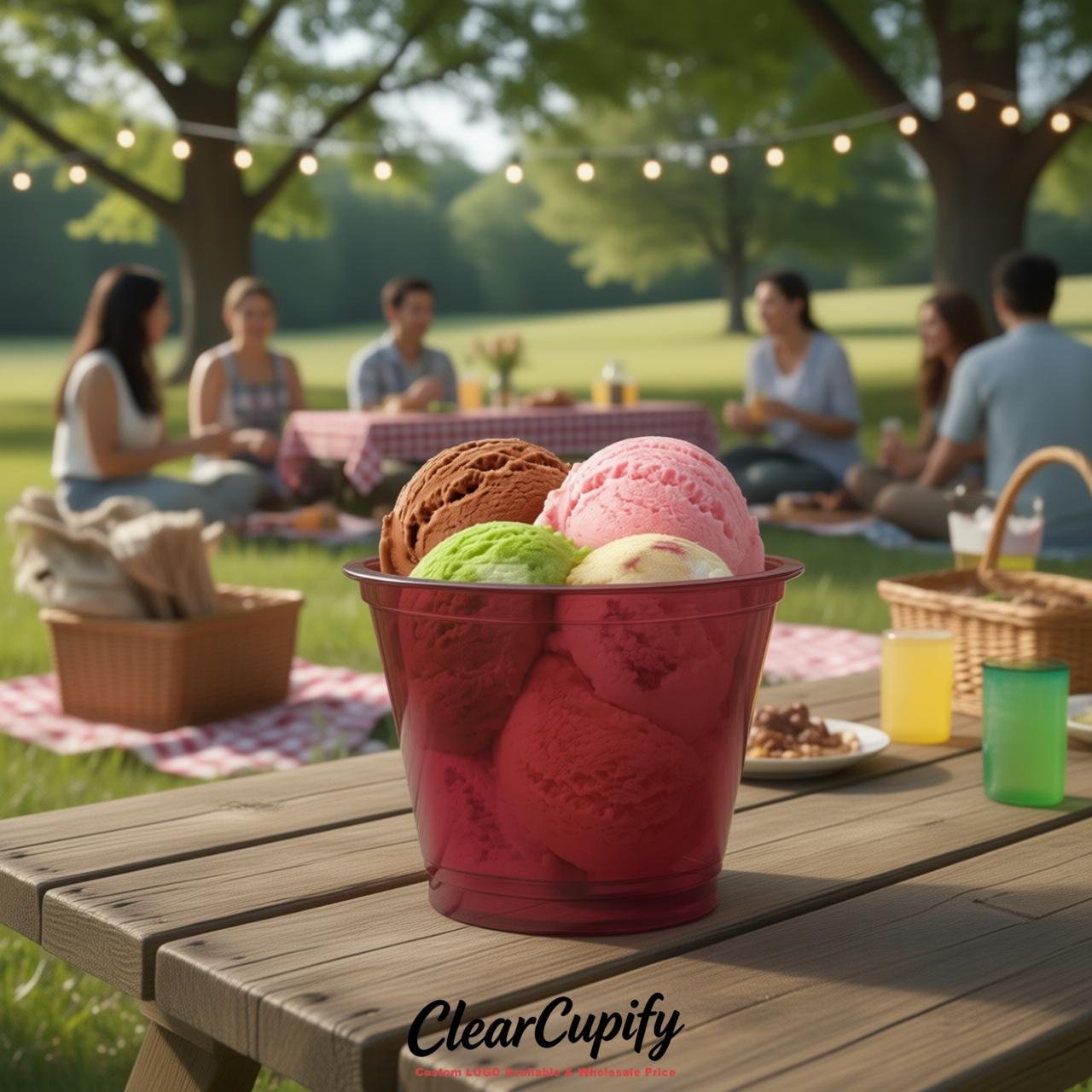 Crimson Clear Plastic Ice Cream Cups Wholesale with Custom Logo