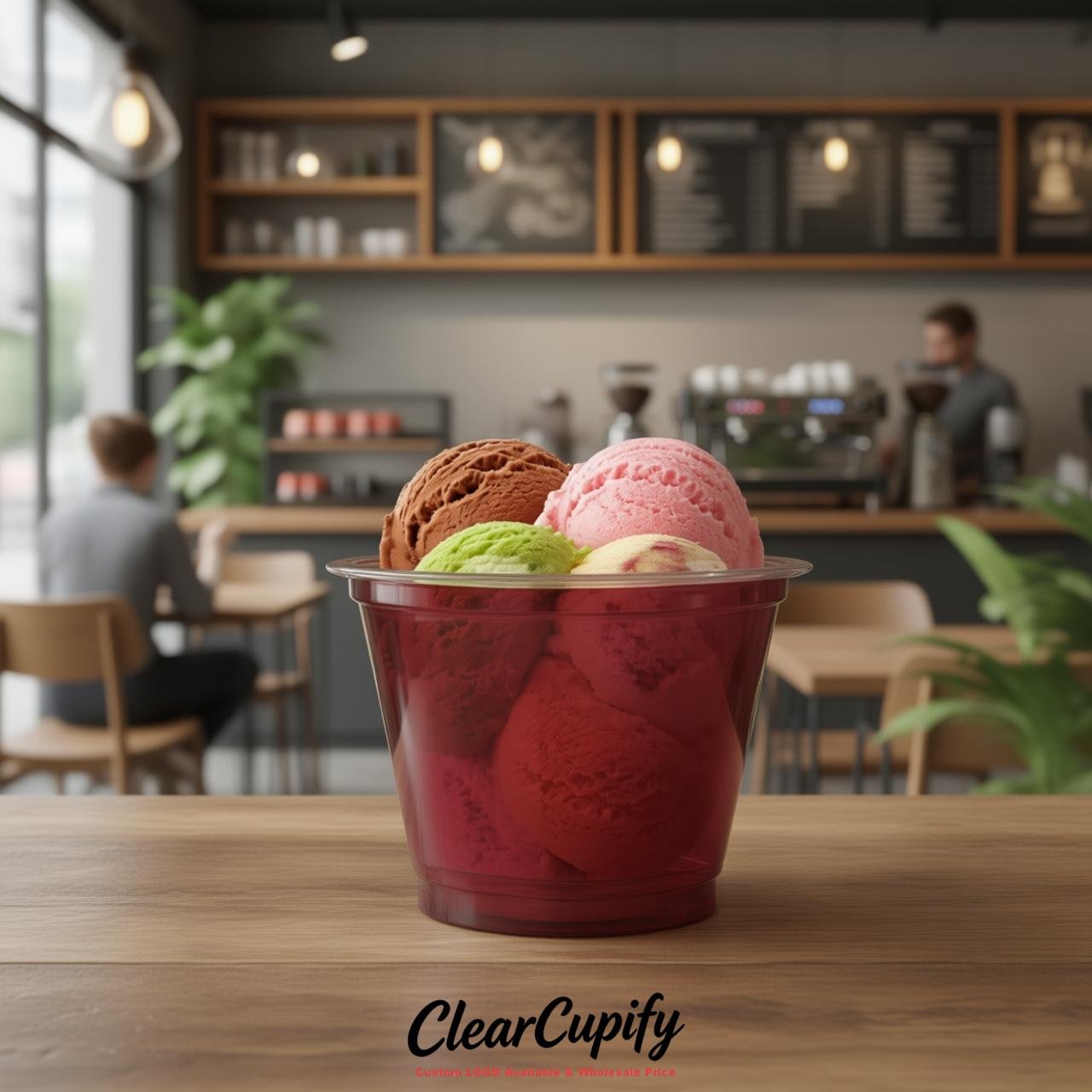 Crimson Clear Plastic Ice Cream Cups Wholesale with Custom Logo