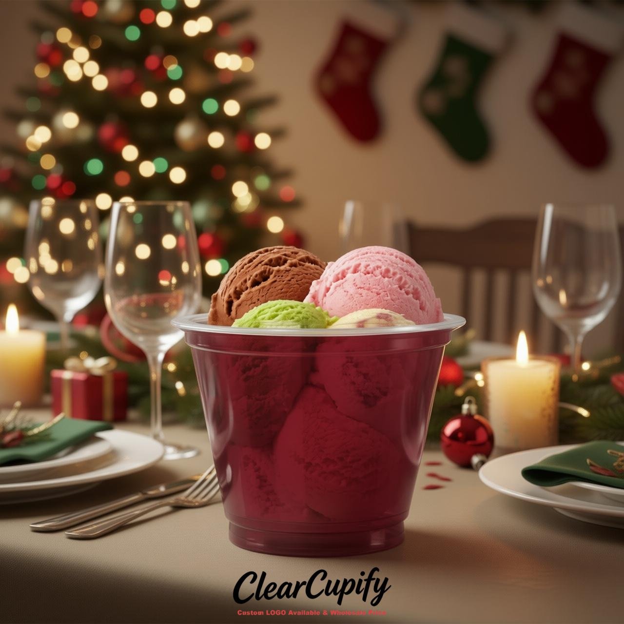 Crimson Clear Plastic Ice Cream Cups Wholesale with Custom Logo