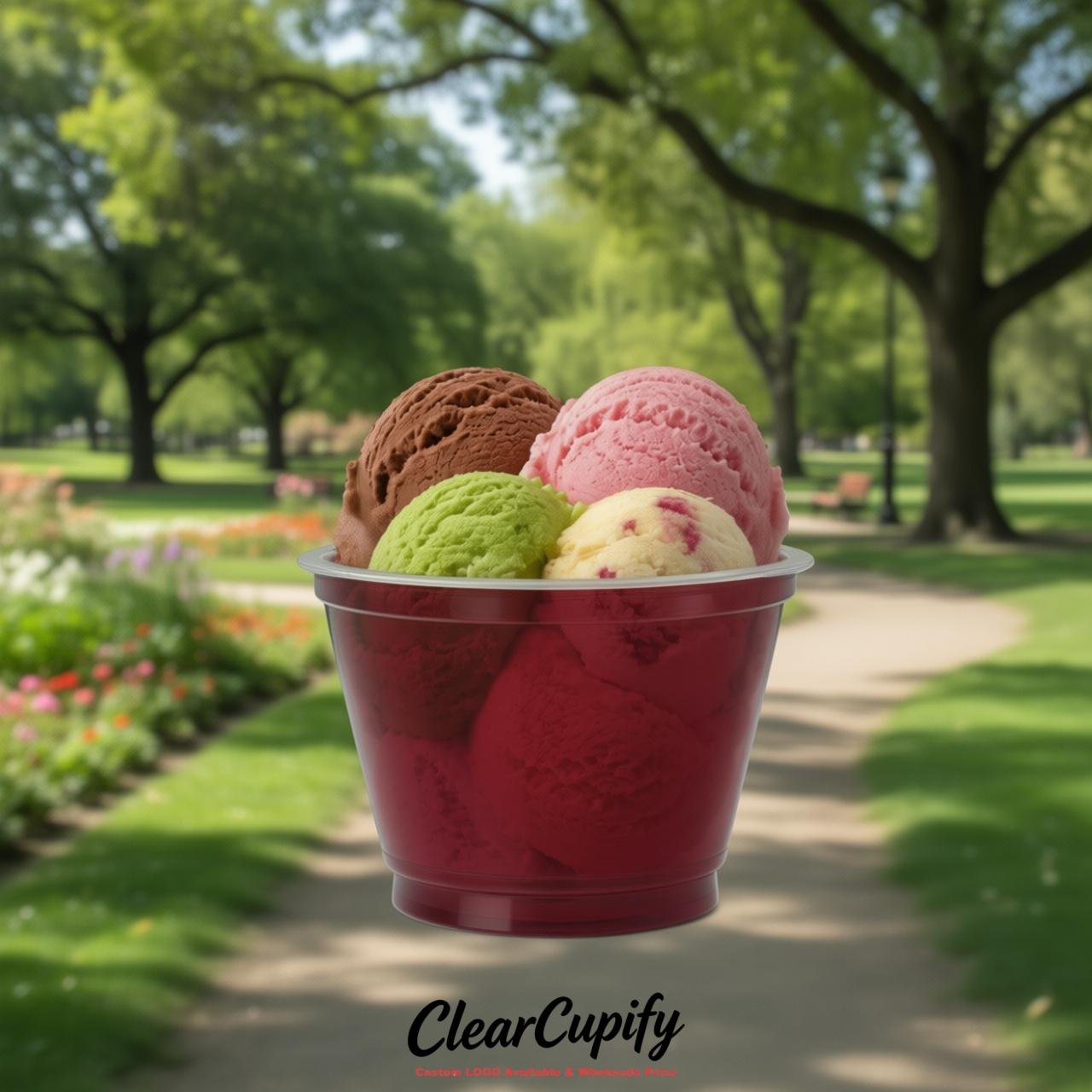 Crimson Clear Plastic Ice Cream Cups Wholesale with Custom Logo