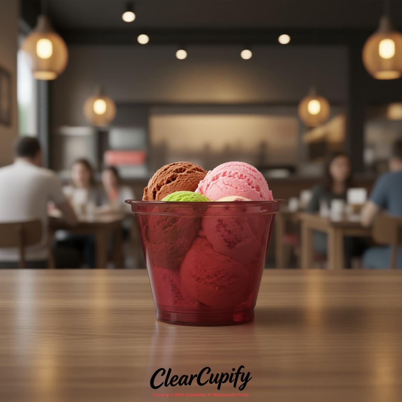 Crimson Clear Plastic Ice Cream Cups Wholesale with Custom Logo