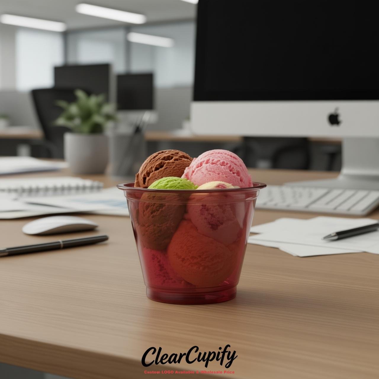 Crimson Clear Plastic Ice Cream Cups Wholesale with Custom Logo