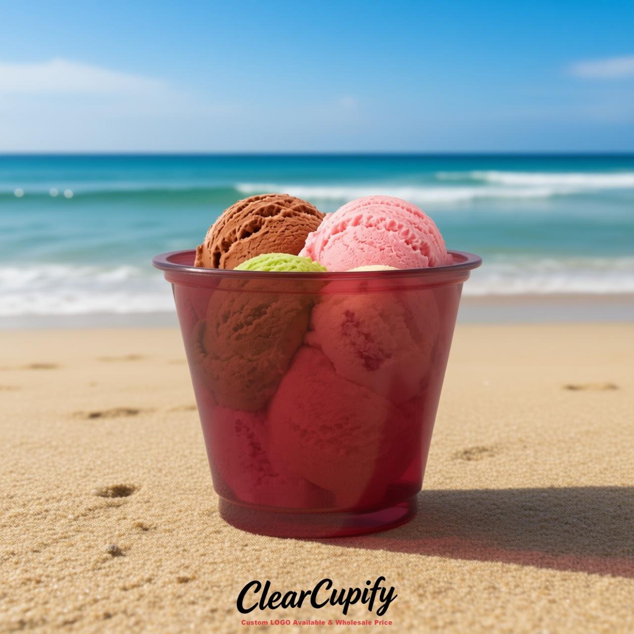 Crimson Clear Plastic Ice Cream Cups Wholesale with Custom Logo
